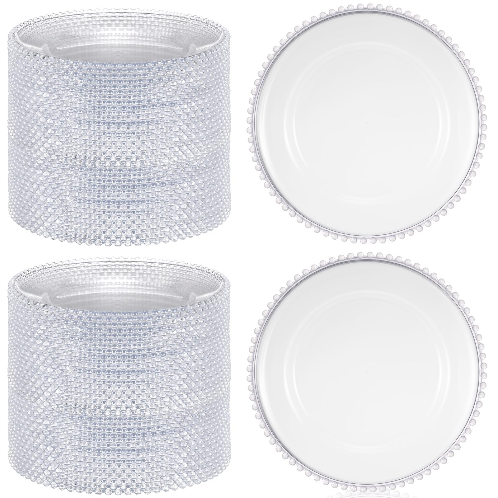 Dandat 100-Pack 13 Inch Clear Round Plastic Charger Plates with Beaded Rim - Elegant Dinnerware for Weddings, Birthdays & Special Events - Perfect for Table Decorations & Formal Dining Settings