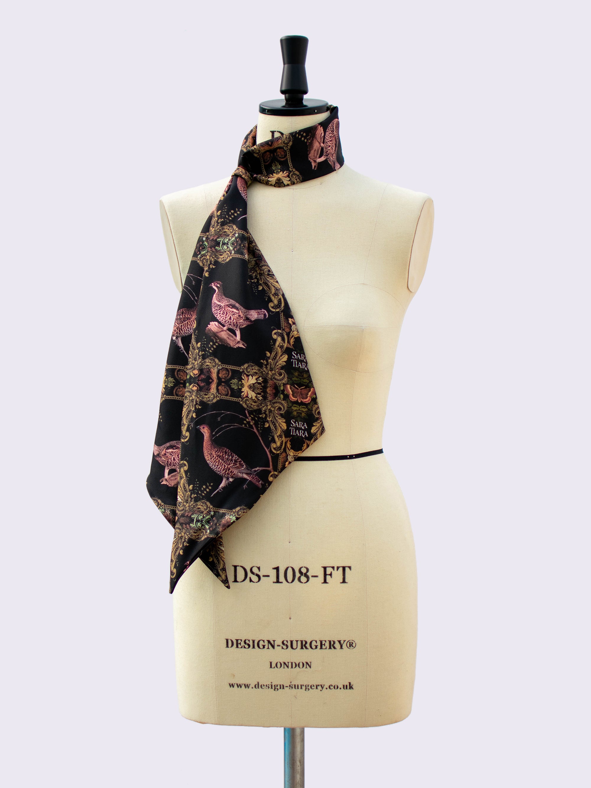 Elegant Silk Skinny Scarf with Grouse Print - Lightweight Fashion Accessory for Women - Perfect for Office, Party & Everyday Wear