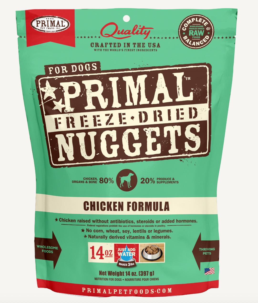 Primal Freeze Dried Chicken Nuggets - Grain-Free Dog Food for Small & Large Breeds | High-Protein Kibble for Puppies & Adult Dogs | Perfect for Training Treats, Travel & Outdoor Adventures