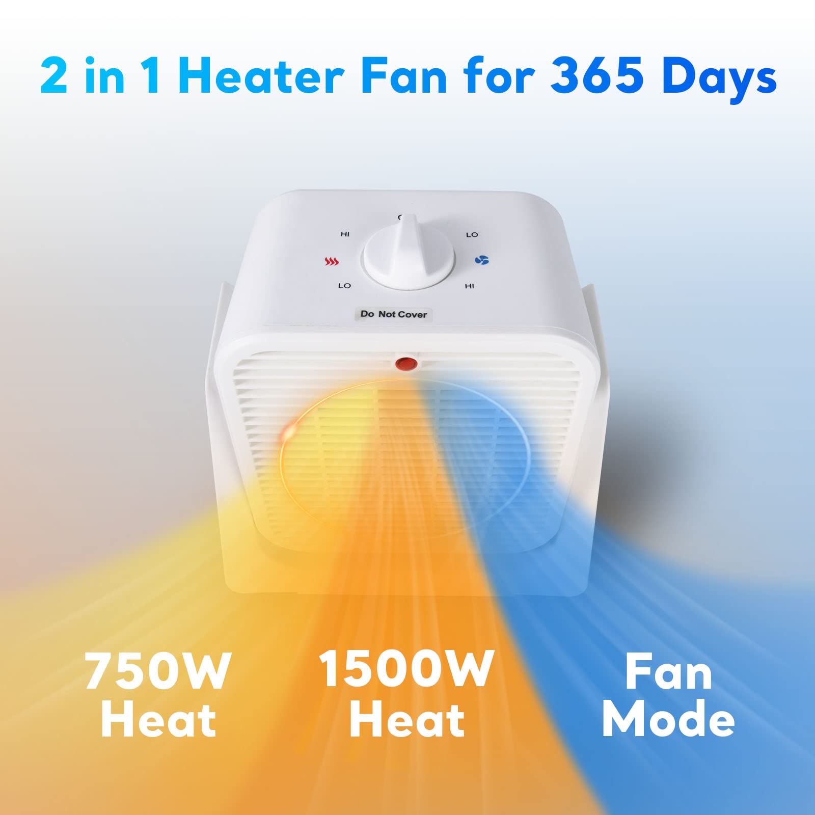 2 in 1 Desk Heater and Fan Combo - Fast Heating & Cooling, 45° Adjustable Angle, Overheat & Tip-Over Protection - Portable Space Heater & Cooler for Office, Bedroom, Home Use - Perfect for Winter Warmth & Summer Breeze