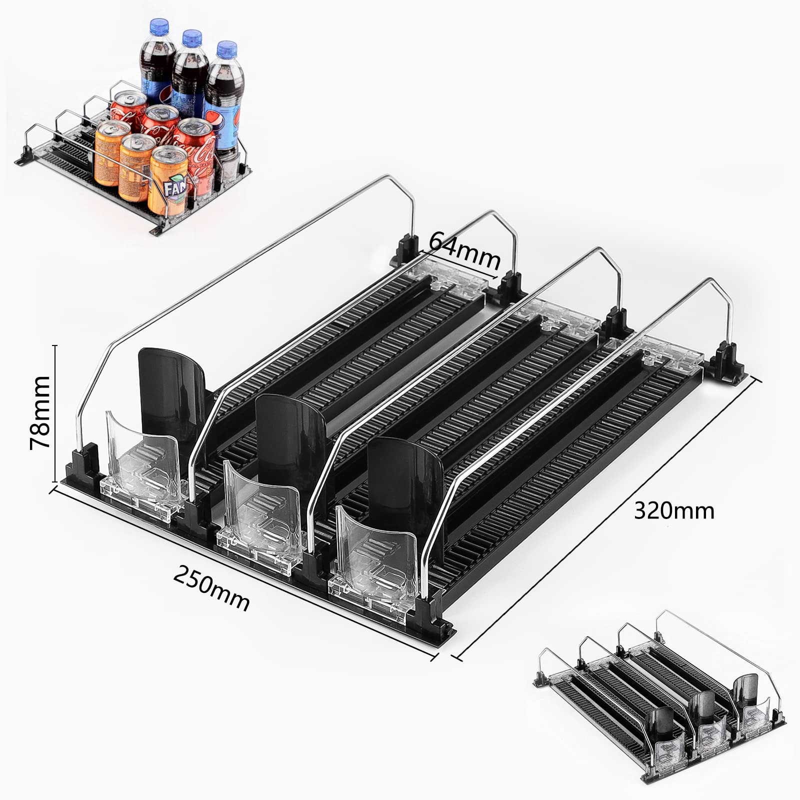 SWAWIS Automatic Can Dispenser & Refrigerator Organizer - Black | Space-Saving Soda/Beer Can Dispenser for Fridge, Kitchen & Pantry | Perfect for Parties, BBQs & Home Organization