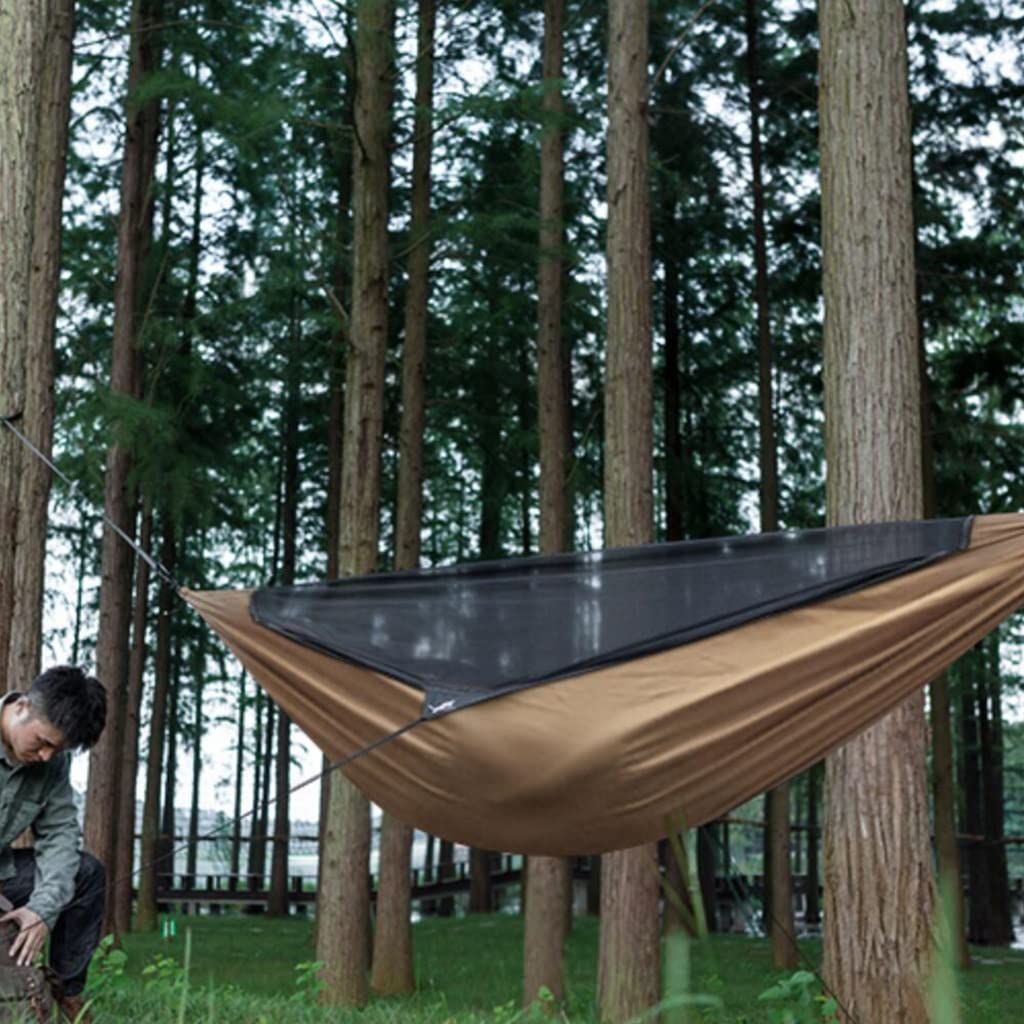 Premium Camping Hammock with Mosquito Net & Tree Straps - 280x140cm Portable Travel Hammock with Heavy-Duty D Carabiners - Lightweight for Backpacking, Beach, Backyard & Outdoor Adventures (Brown) - Perfect for Relaxing, Hiking & Camping Trips
