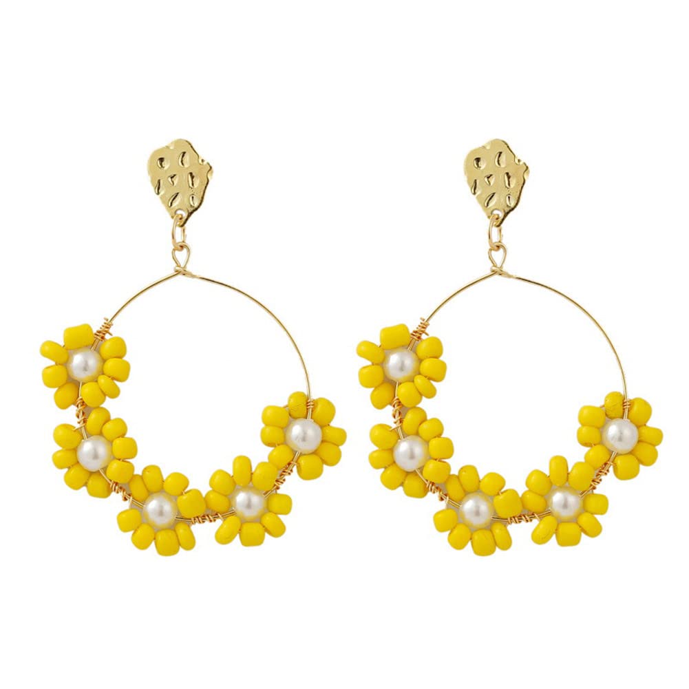 Bohemian Flower Bead Hoop Earrings for Women - Colorful Resin Beaded Dangle Earrings, Creative Handmade Jewelry for Parties, Weddings & Summer Outfits