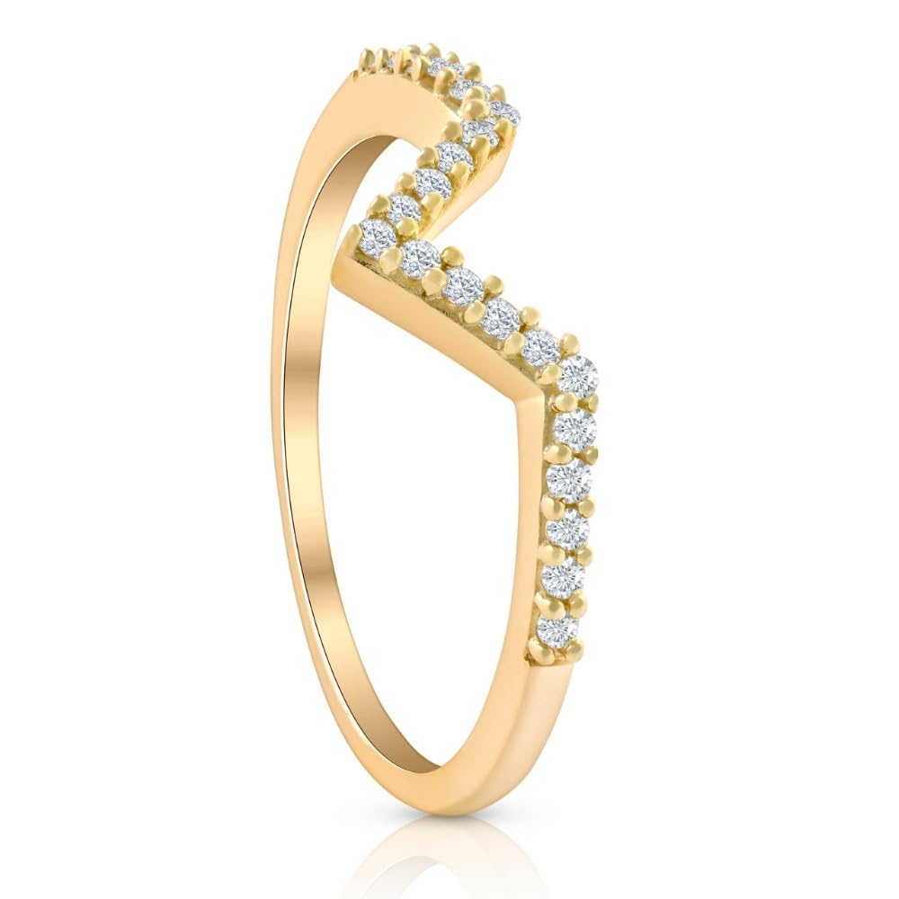Diamond Curved V-Shape Wedding Ring for Women | Stackable Wedding Band in Yellow Gold | Perfect for Bridal Jewelry, Anniversary Gifts & Everyday Elegance