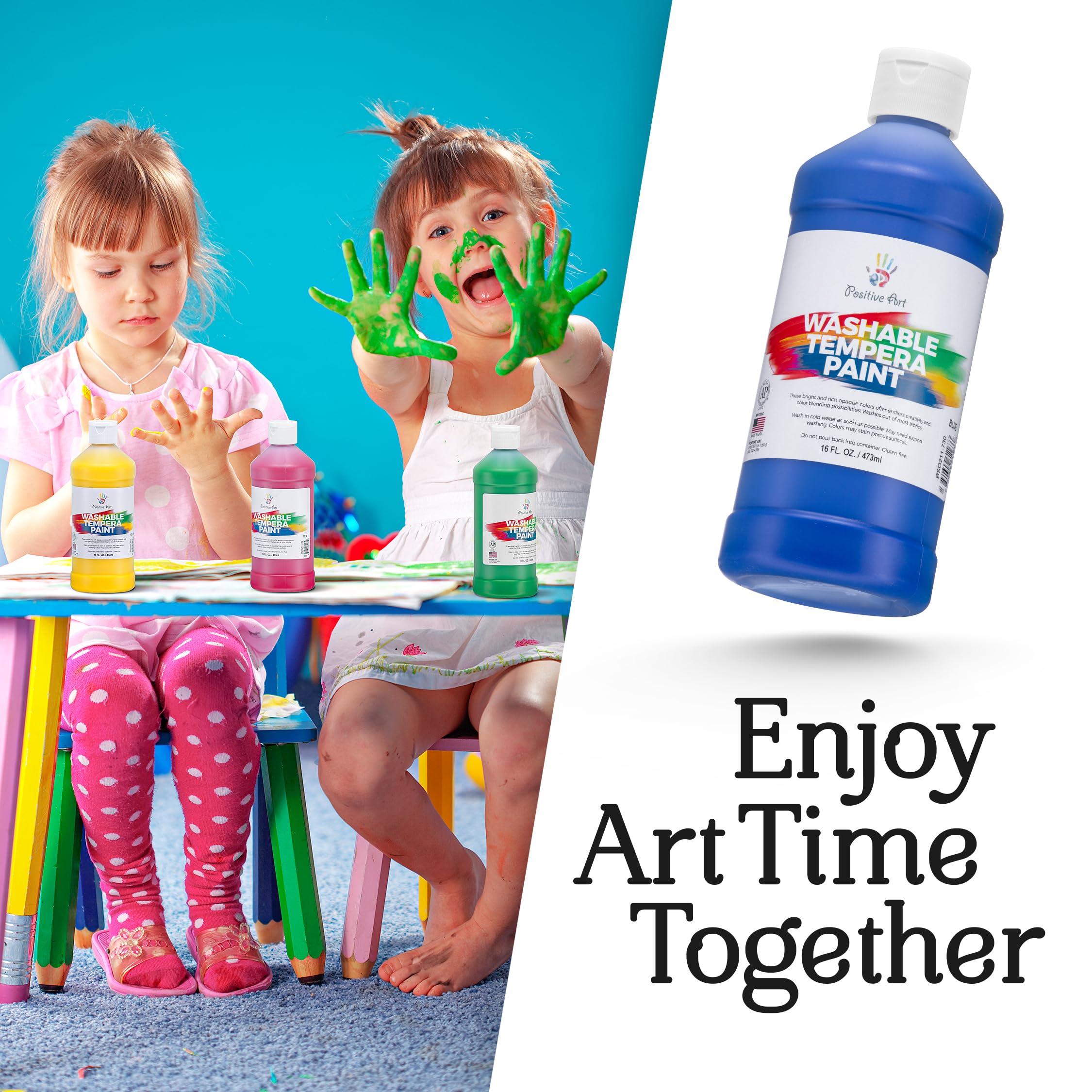 Non-Toxic Washable Tempera Paint Set for Kids - 8 Vibrant Colors (16oz Each) | Safe Finger Paint for Classroom, School & Art Projects | Bulk Student Paint for Creative Activities & DIY Crafts