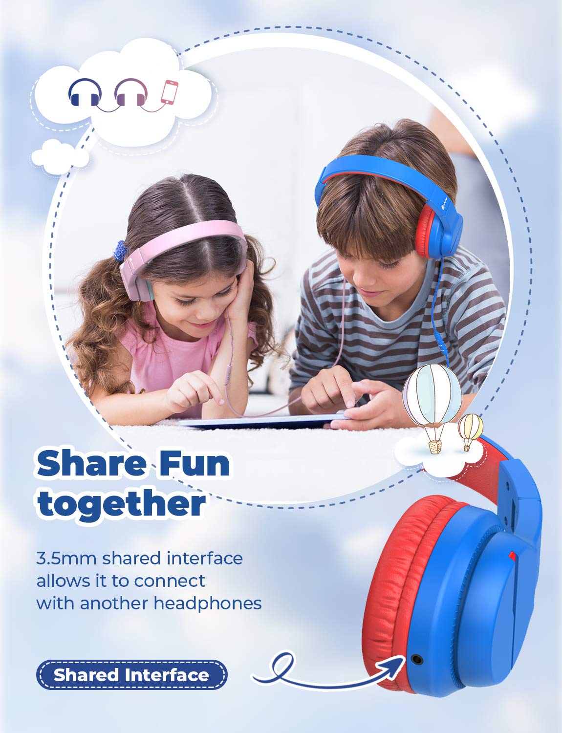 iClever Kids Headphones with Safe Volume Limit 85/94dB - Over-Ear Stereo Headphones for Boys & Girls, Foldable Wired Headset with HD Mic for School, Travel, iPad, Computer - Perfect for Online Classes & Airplane Trips (Model HS19)