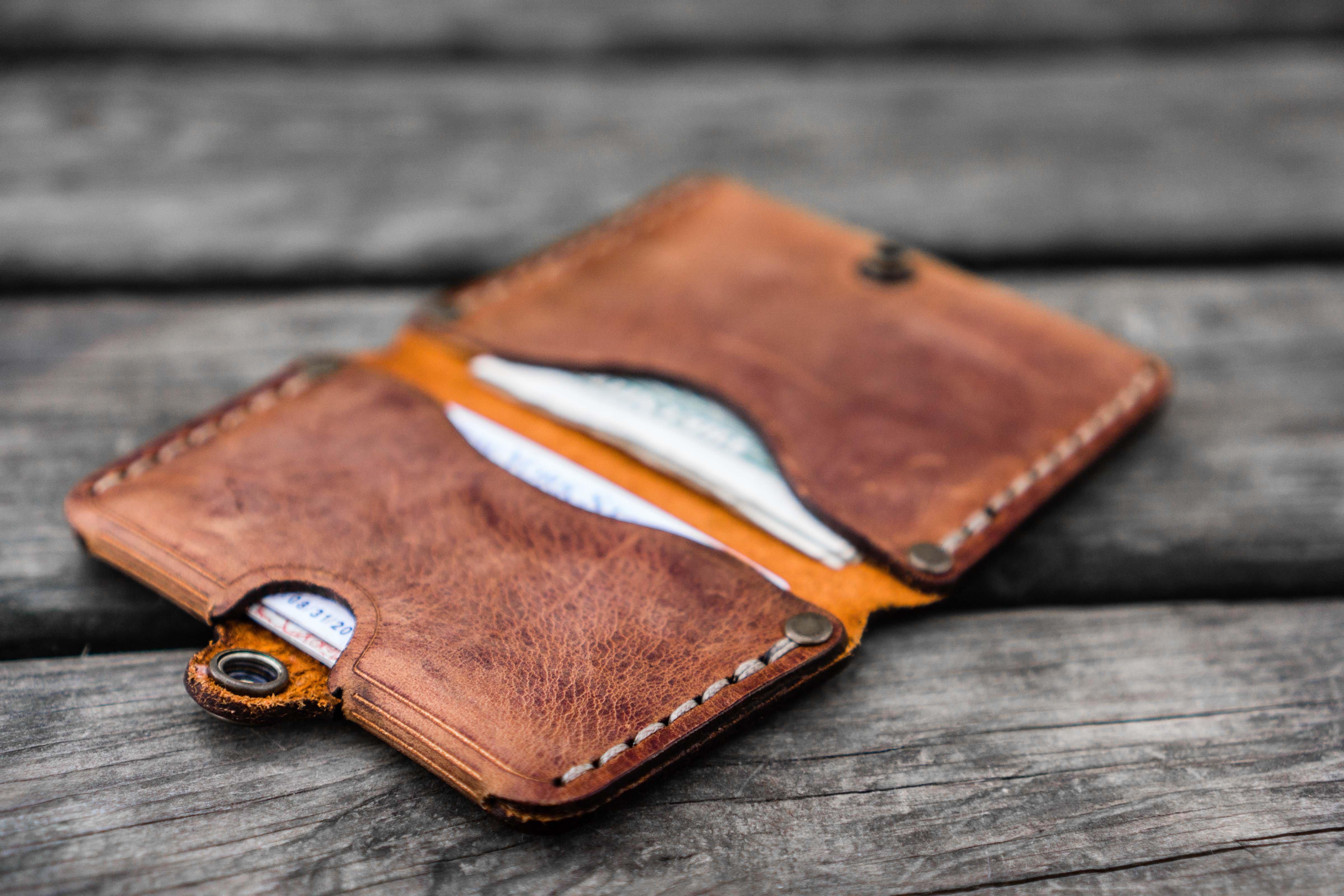 Personalized Minimalist Handmade Leather Wallet No.38 - Crazy Horse Tan - Perfect for Everyday Use & Gifts