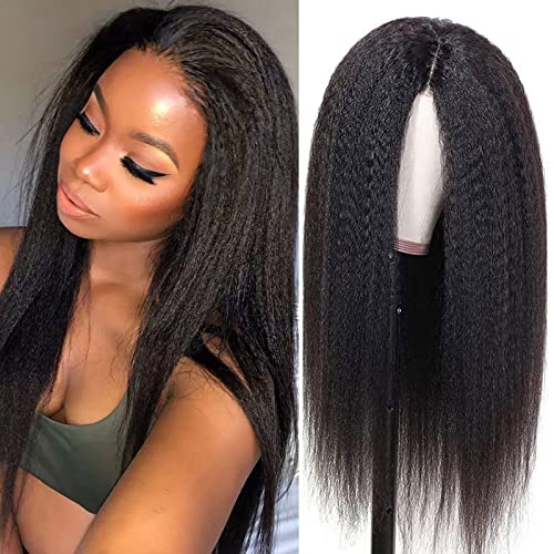 13x6 Kinky Straight Human Hair Wig for Black Women - 180% Density HD Transparent Lace Front Wig with Pre-Plucked Baby Hair & Natural Hairline | Brazilian Virgin Human Hair (16 Inch) | Perfect for Daily Wear, Cosplay, and Special Occasions