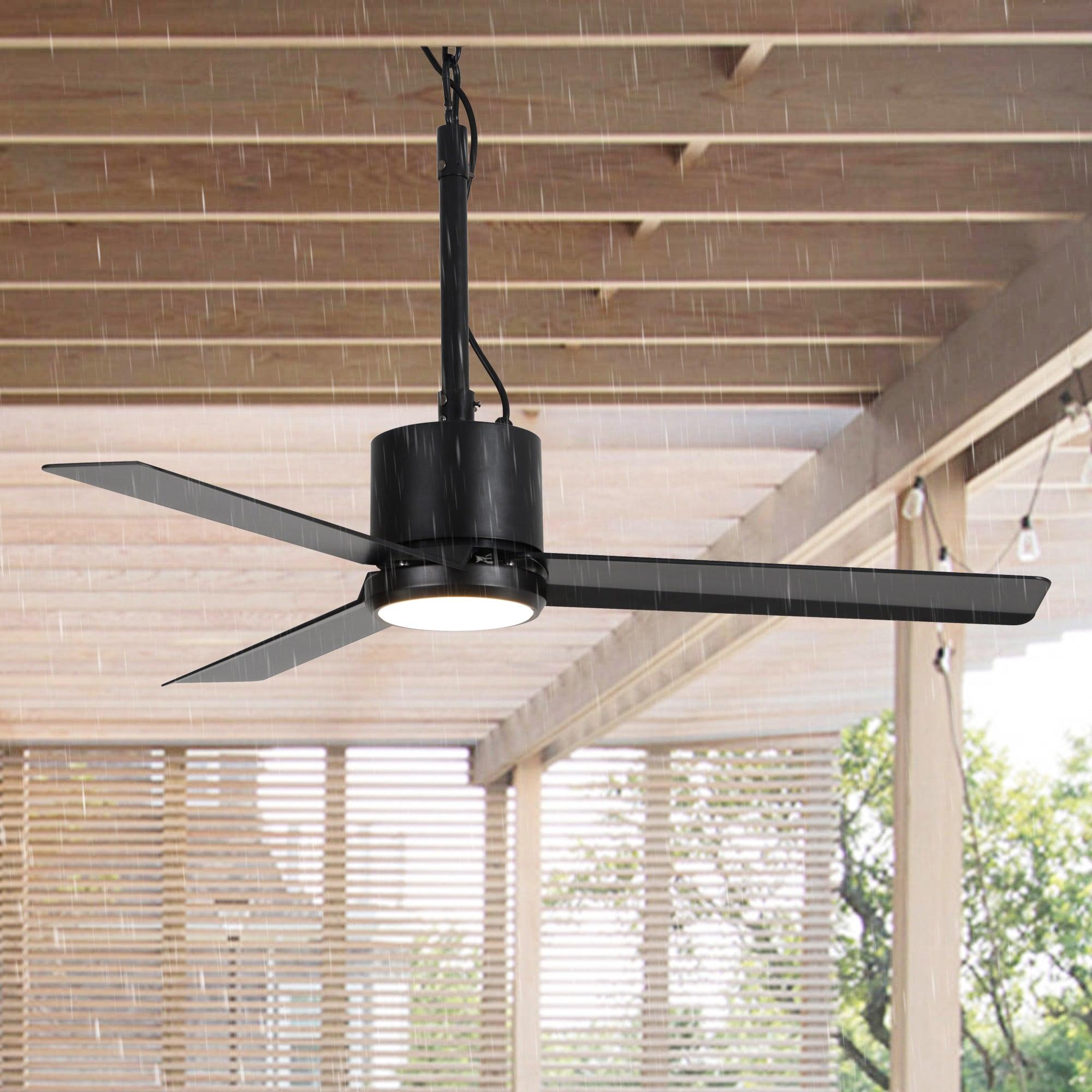 42 Inch IP65 Waterproof Ceiling Fan with LED Light - Indoor/Outdoor Use for Patio, Pool Area, Bathroom & Covered Porches - Black Finish with Convenient Hanging Hook