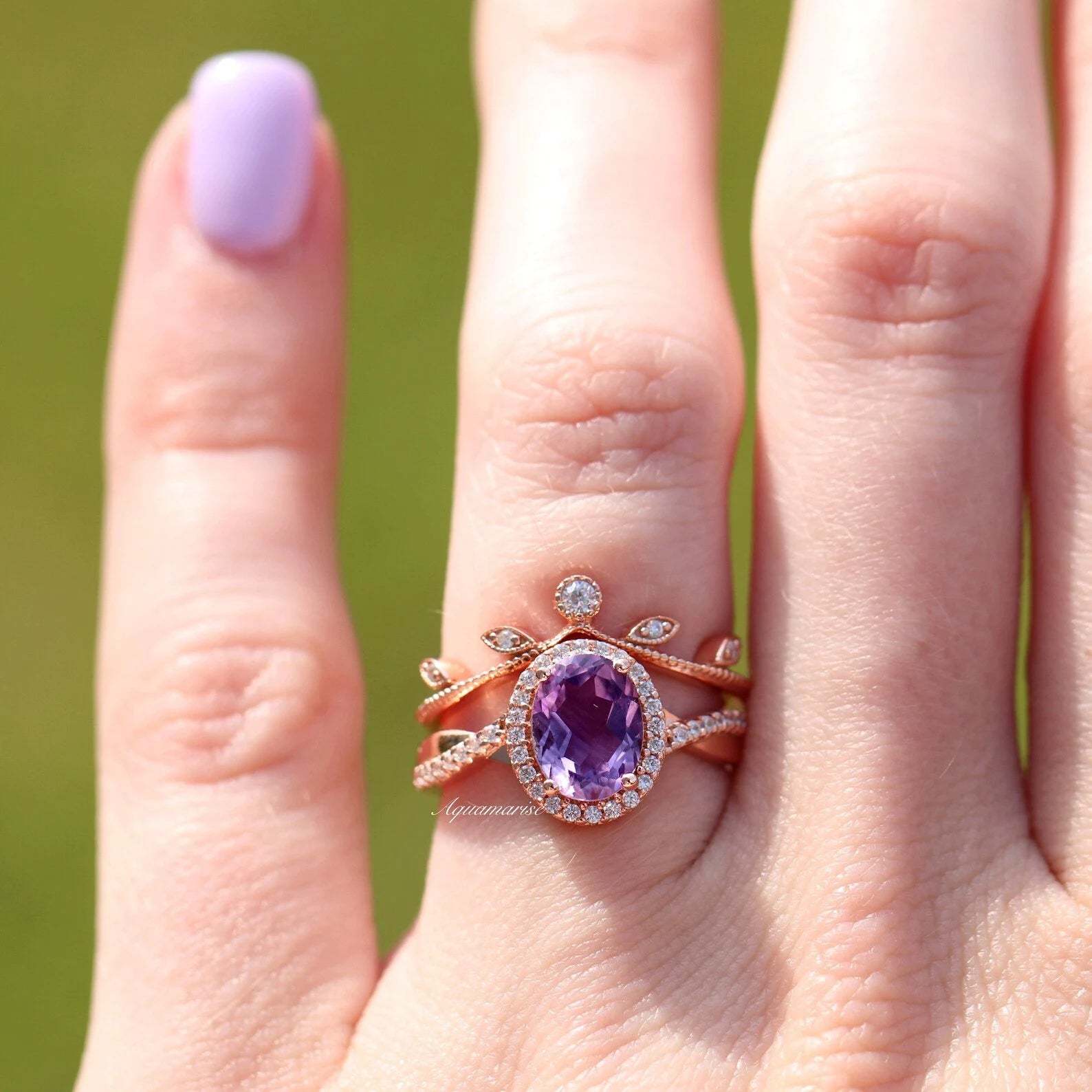 Amethyst & Galaxy Fire Opal Couples Ring Set - Matching Wedding Bands for Him & Her - Elegant Gemstone Jewelry for Anniversaries, Engagements & Romantic Gifts