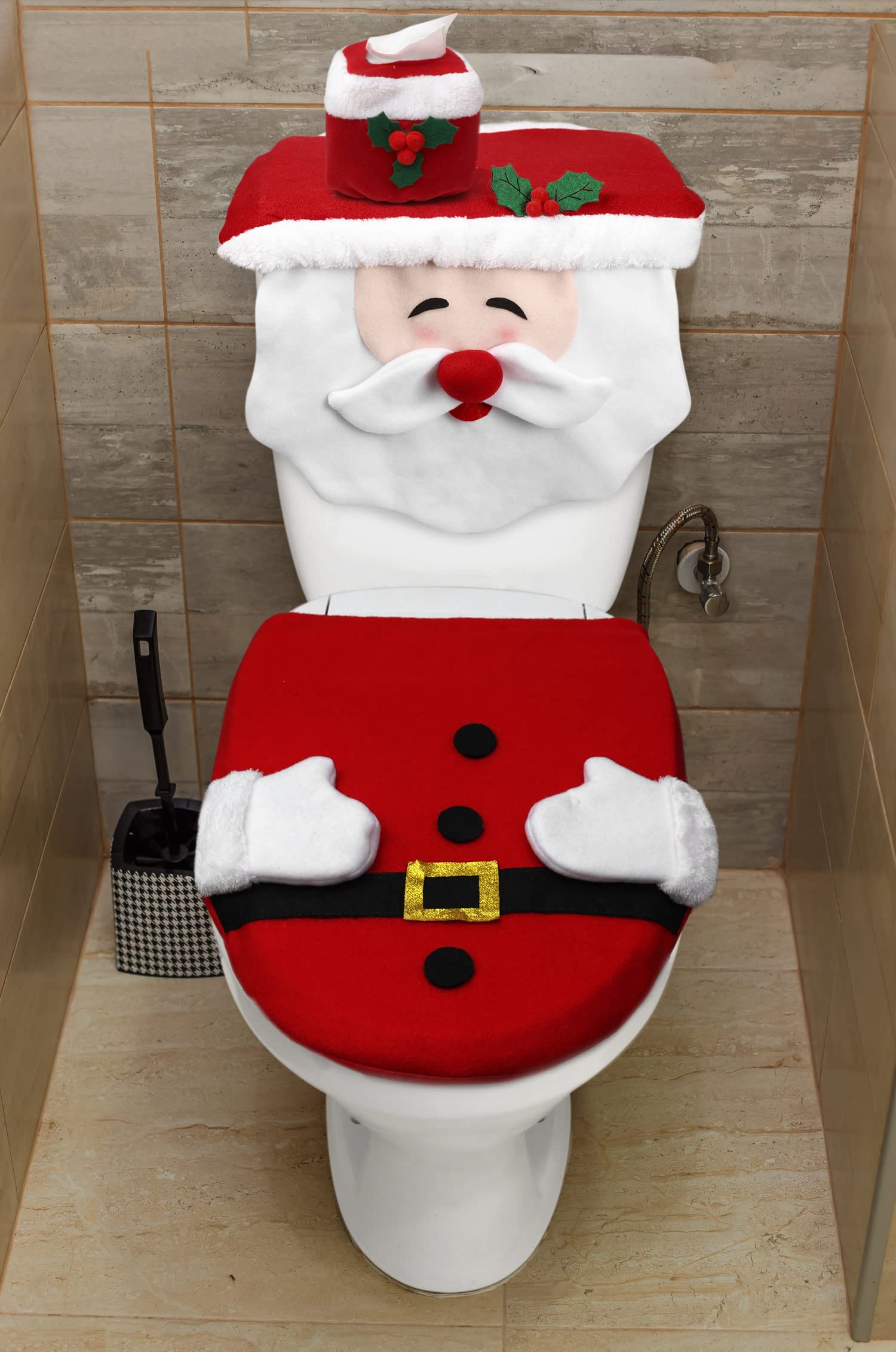 BL Ninfee Christmas Toilet Seat Cover & Towel Set - Festive Santa Design for Holiday Bathroom Decor - Perfect for Home, Party & Gift Giving