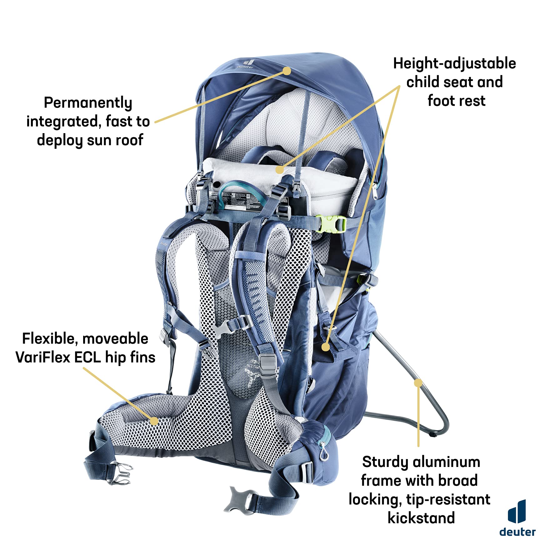 Deuter Kid Comfort Pro Child Carrier Backpack - Adjustable Hiking & Travel Carrier for Toddlers 1-4 Years - Comfortable & Ergonomic Design - Perfect for Outdoor Adventures, Family Hikes & Traveling with Kids - Midnight Blue