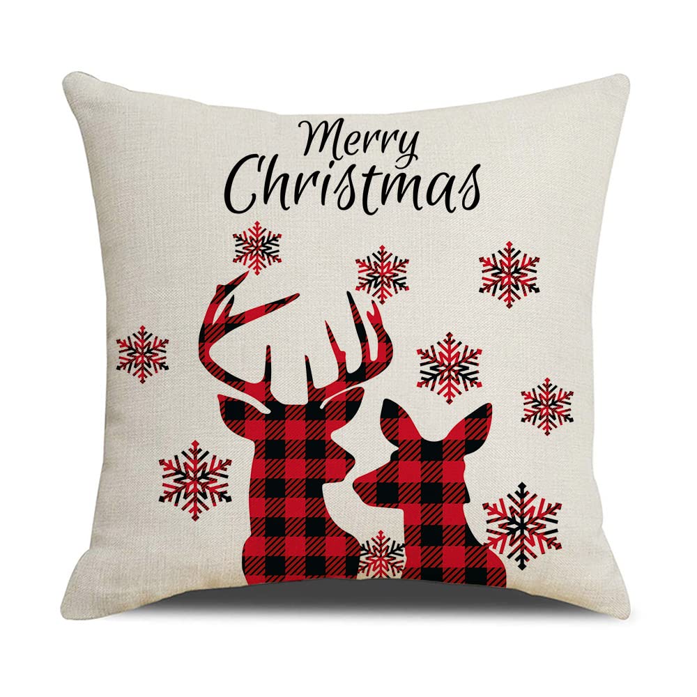 Christmas Buffalo Plaid Throw Pillow Covers 18x18 Inch Set of 4 - Decorative Holiday Cushion Covers for Sofa, Bed, Living Room & Seasonal Home Decor