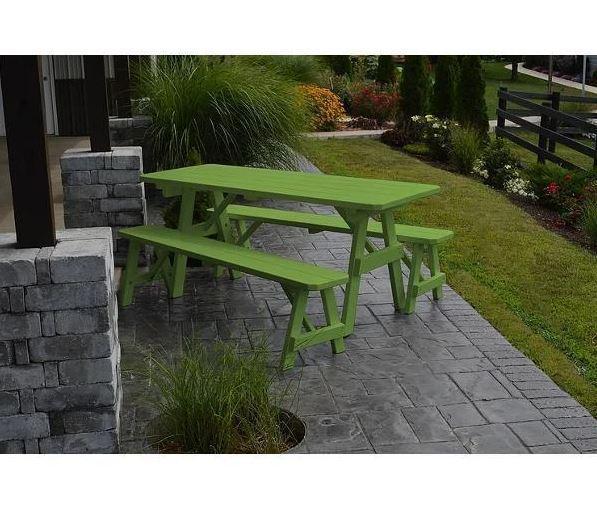 A & L Furniture Yellow Pine Traditional Dining Table with 2 Benches - Solid Wood Kitchen Table Set for Farmhouse, Cottage & Country Style Homes - Perfect for Family Meals & Entertaining Guests