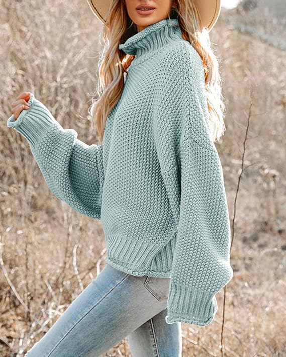ADJHDFH Women's Oversized Turtleneck Sweater - Batwing Long Sleeve Chunky Knit Pullover Jumper | Cozy Winter Fashion, Casual Office Wear & Holiday Outfits