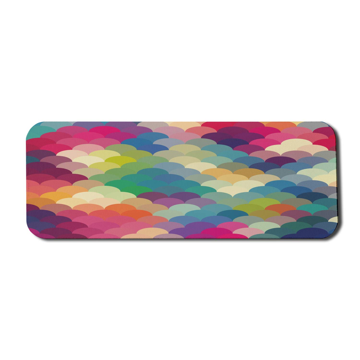 Ambesonne Abstract Computer Mouse Pad - Colorful Retro Wave Pattern with Overlapping Circles & Dots, Non-Slip Rubber Base, Large Gaming Size 31