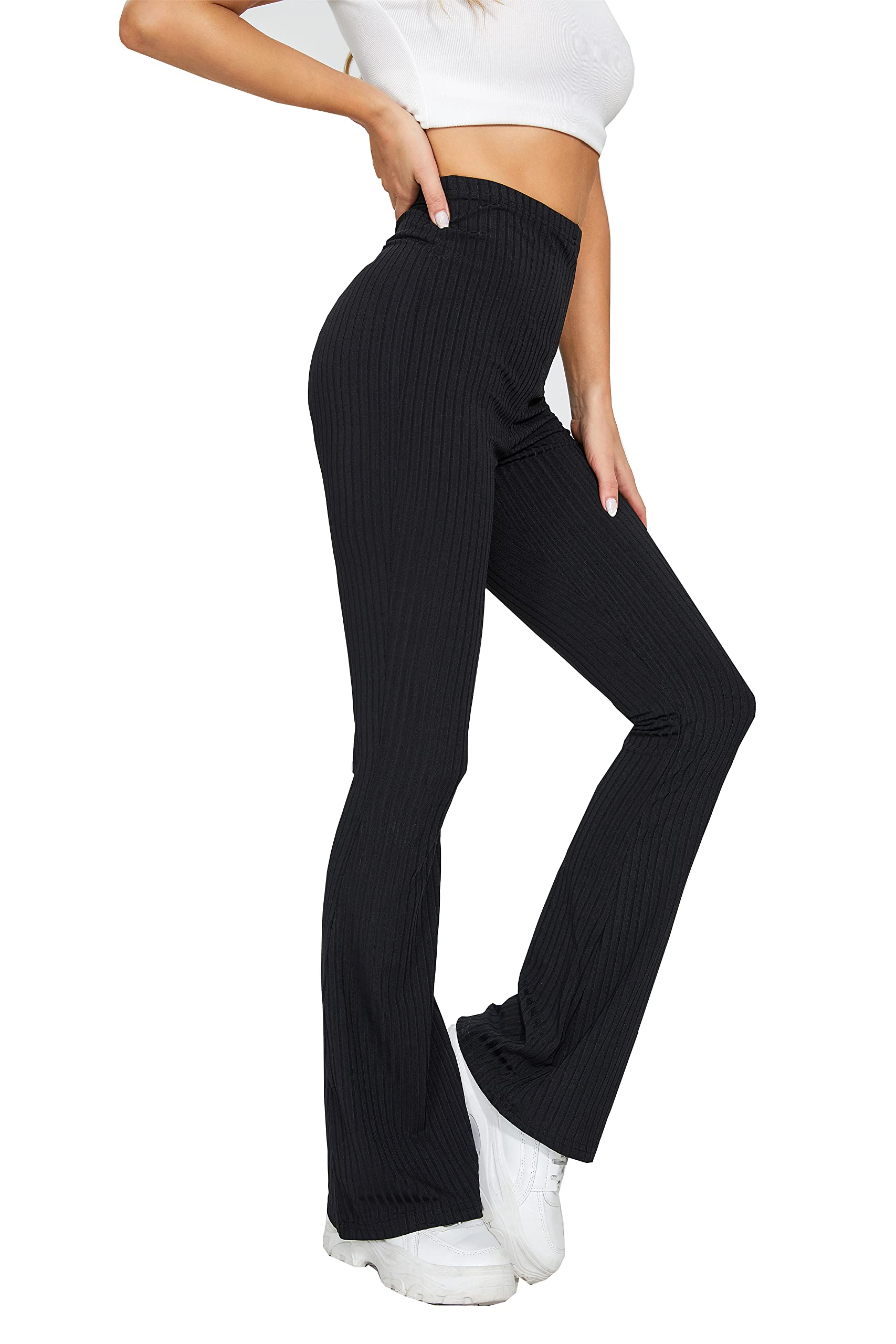 FUNYYZO Women's Flare Bell Bottom Pants - Soft High Waisted Ribbed Bootcut Lounge Pants for Yoga, Workout & Casual Wear | Comfortable Stretchy Trousers for Everyday Fashion