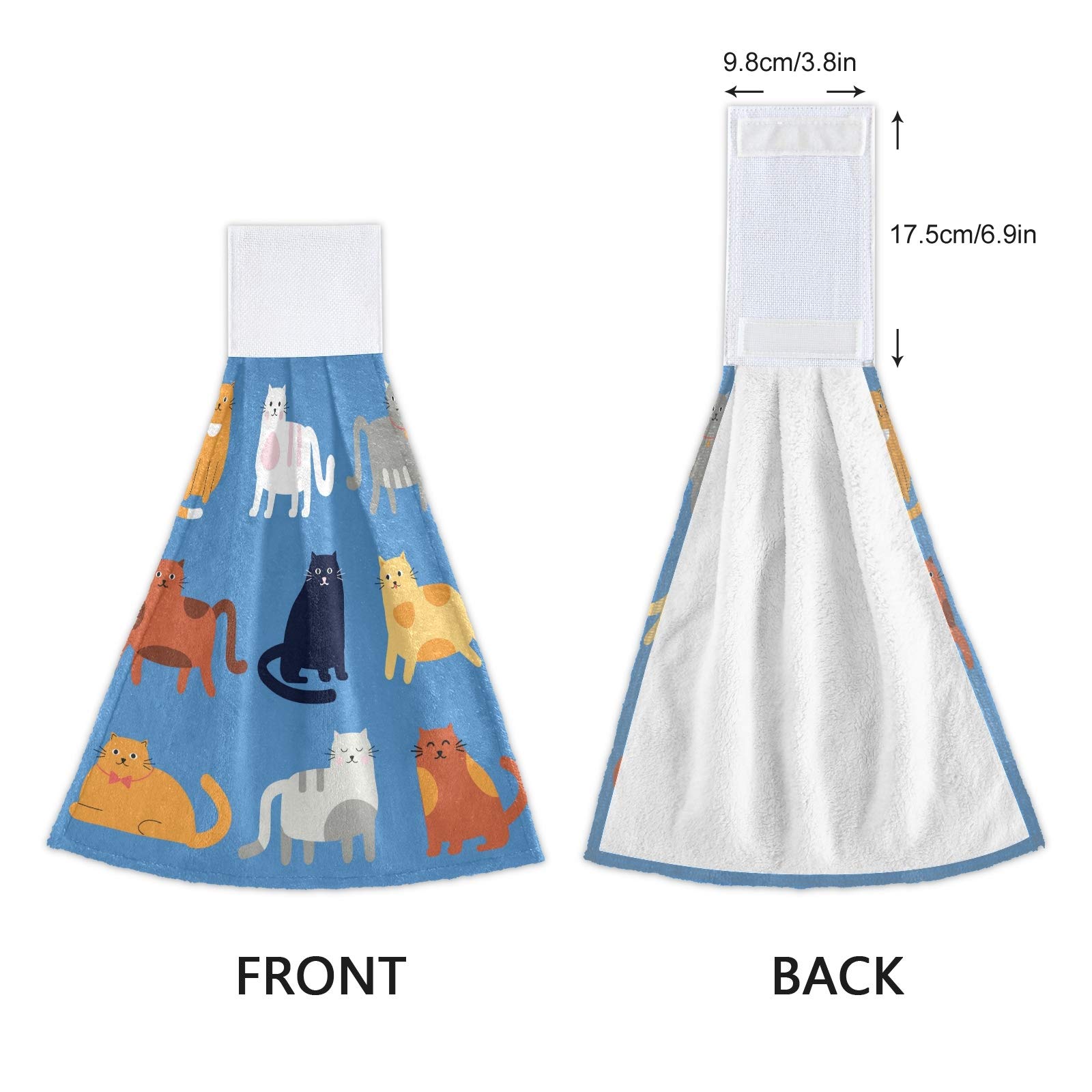 Soft & Absorbent Cat-Themed Hook & Loop Hand Towels - Set of 2 (12x17 Inch) for Kitchen & Bathroom | Super Absorbent, Durable & Convenient Hanging Design - Perfect for Cooking, Cleaning & Home Decor