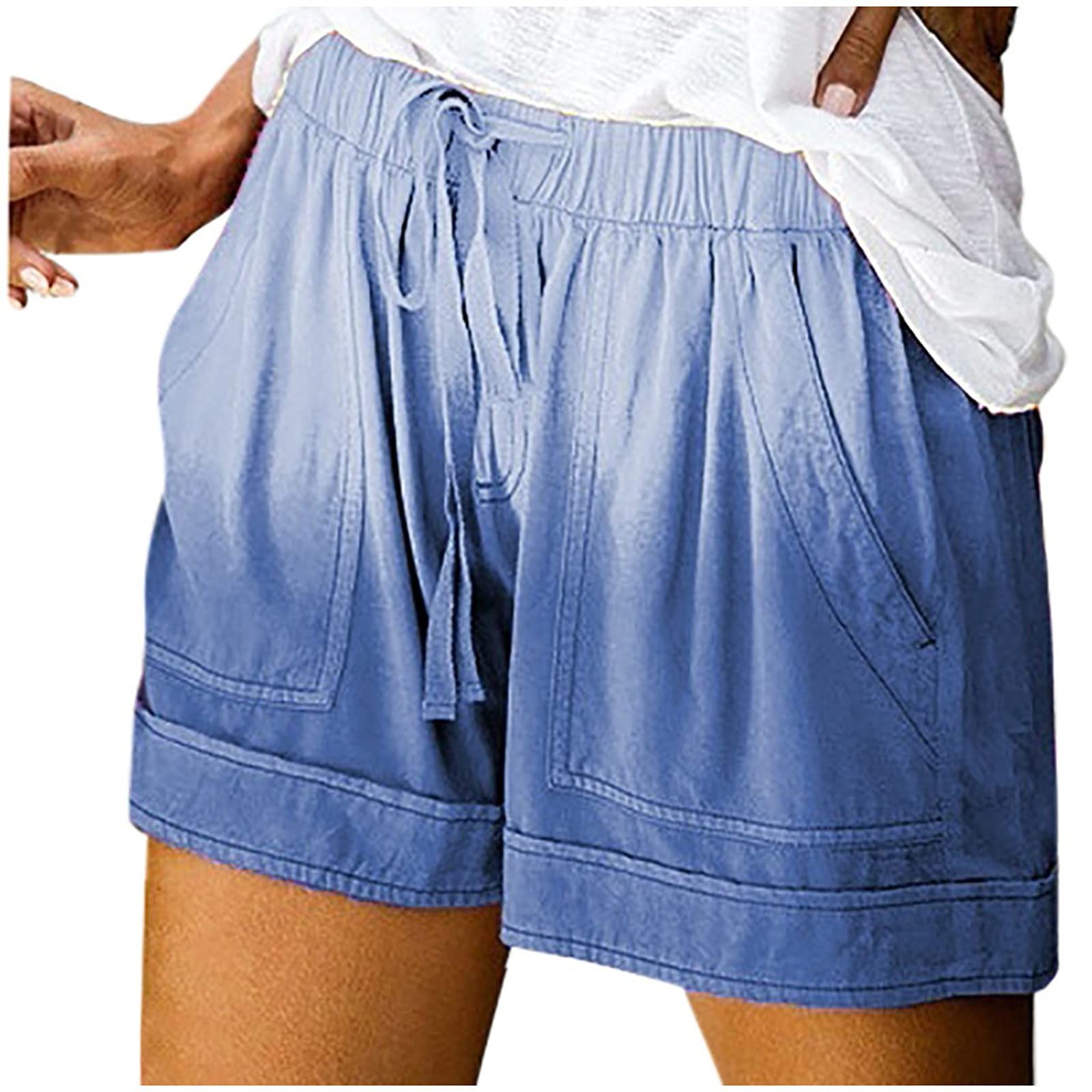 Tie Dye Paperbag Shorts for Women - Summer & Fall Casual Plus Size Shorts with Pockets | Trendy Bandage Waist Short Pants for Beach, Vacation & Everyday Wear