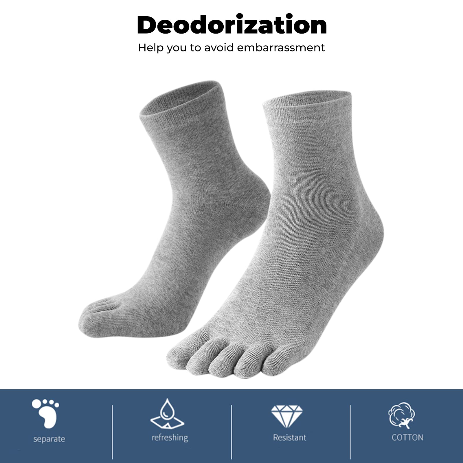 Men's Cotton Five Toe Socks - 5 Pairs Breathable Athletic Running Crew Socks for Sports, Yoga & Outdoor Activities