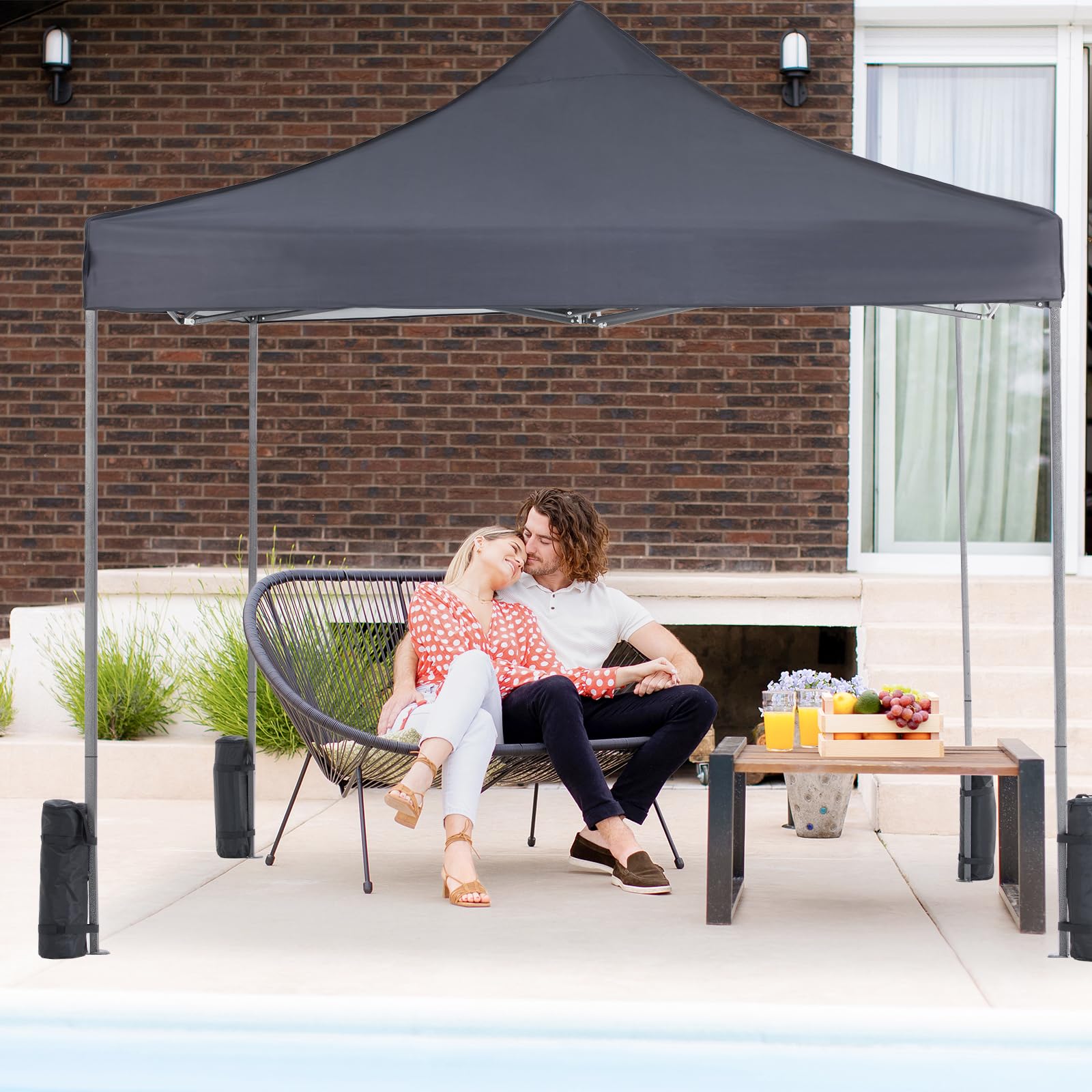 Sweetcrispy 10x10 Pop Up Canopy Tent - Heavy Duty Waterproof Portable Shade with Sand Bags for Outdoor Parties, Backyard Events, Camping & Beach - Dark Grey Shelter