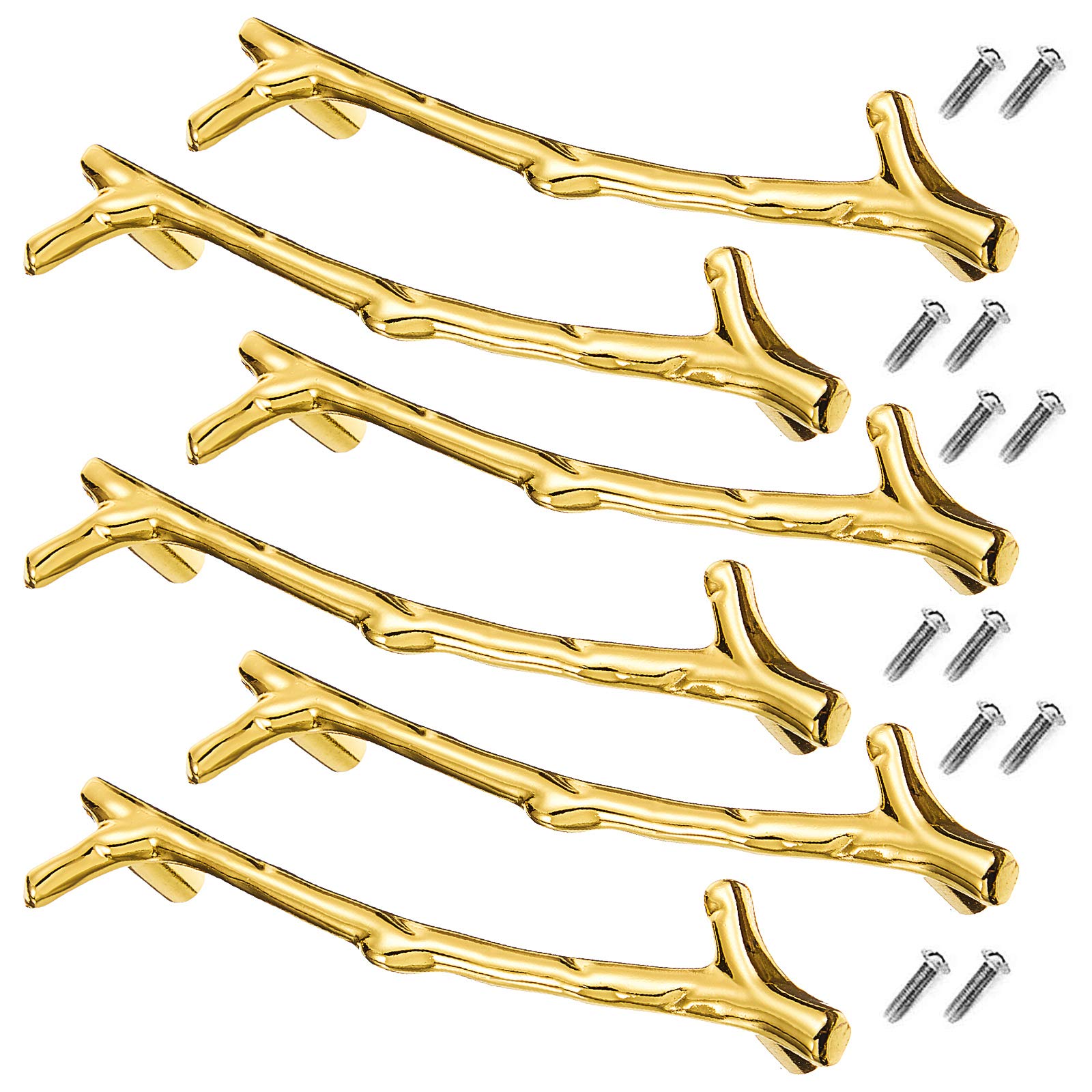 6 Pack Stainless Steel Tray Handles for Resin & Silicone Serving Trays - Branches Shaped with Screw Sets, 4.8 Inch (Gold) | Perfect for DIY Crafting, Home Decor, and Party Serving