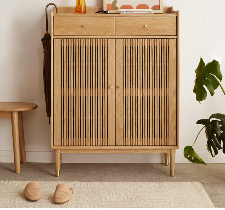 Modern Oak Solid Wood Shoe Storage Cabinet - Nordic Style Entryway Organizer for Shoes, Boots & Accessories | Perfect for Hallway, Living Room & Bedroom Closet