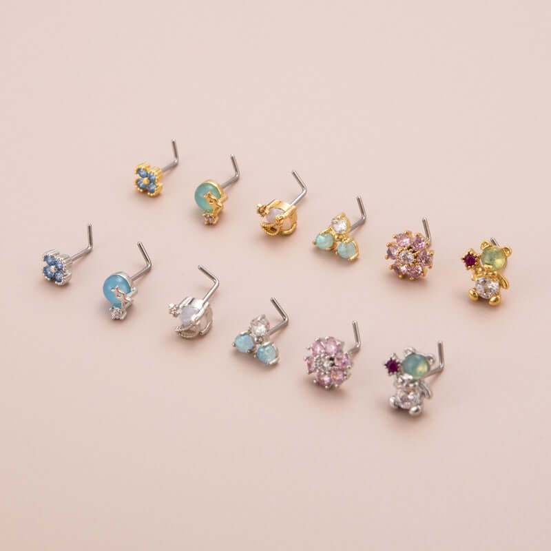 Cute L-Shaped Bear Nose Ring - Silver Cartilage Hoop Piercing Jewelry for Women | Perfect for Everyday Wear, Parties & Gifts | BJ627