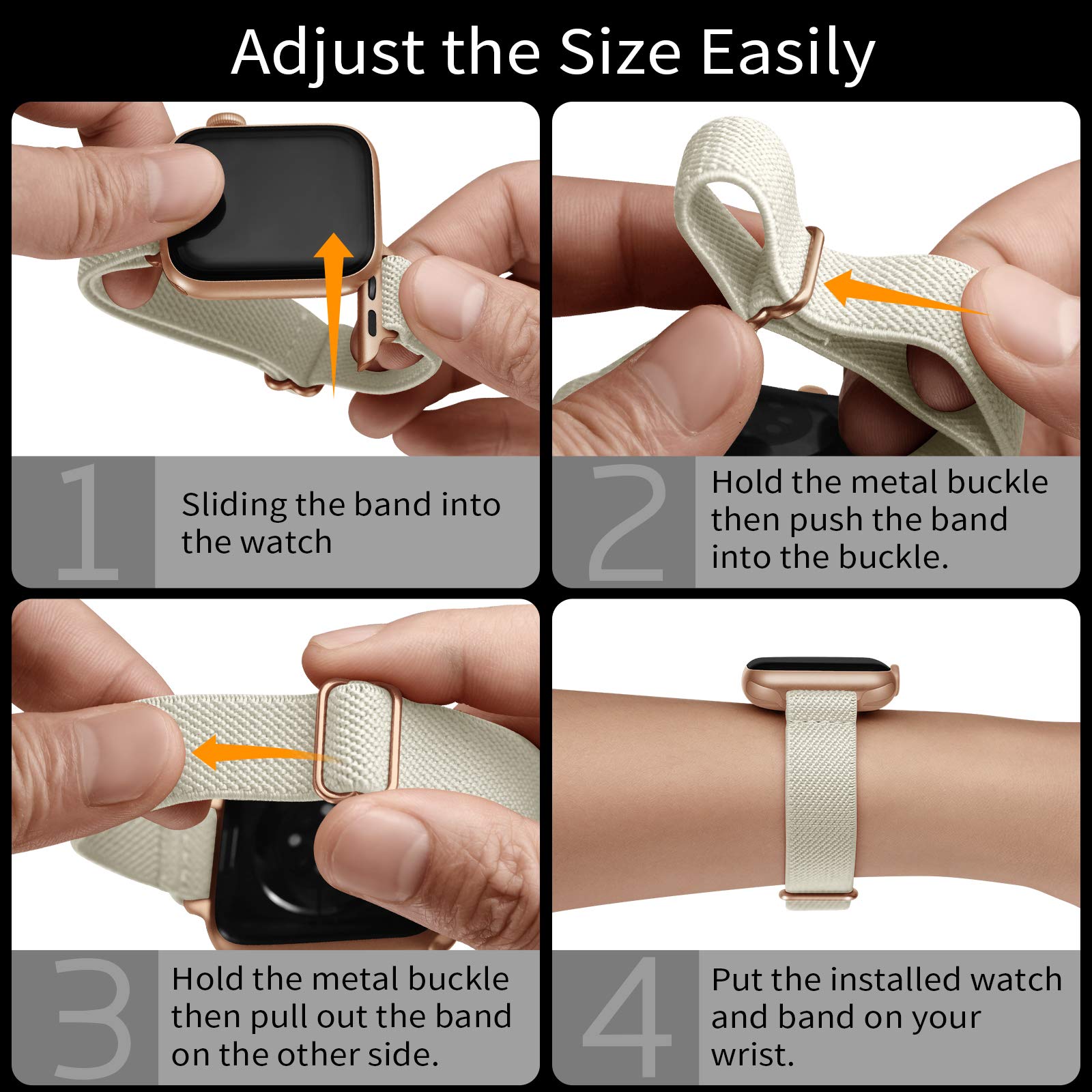 SICCIDEN Slim Stretchy Apple Watch Bands for Women - Elastic Nylon Thin Strap Compatible with iWatch Ultra 2/1, SE, Series 10/9/8/7/6/5/4/3/2/1 (46mm/49mm/45mm/44mm/42mm) - Ivory White & Rose Gold - Perfect for Workouts, Running, Yoga & Everyday Wear