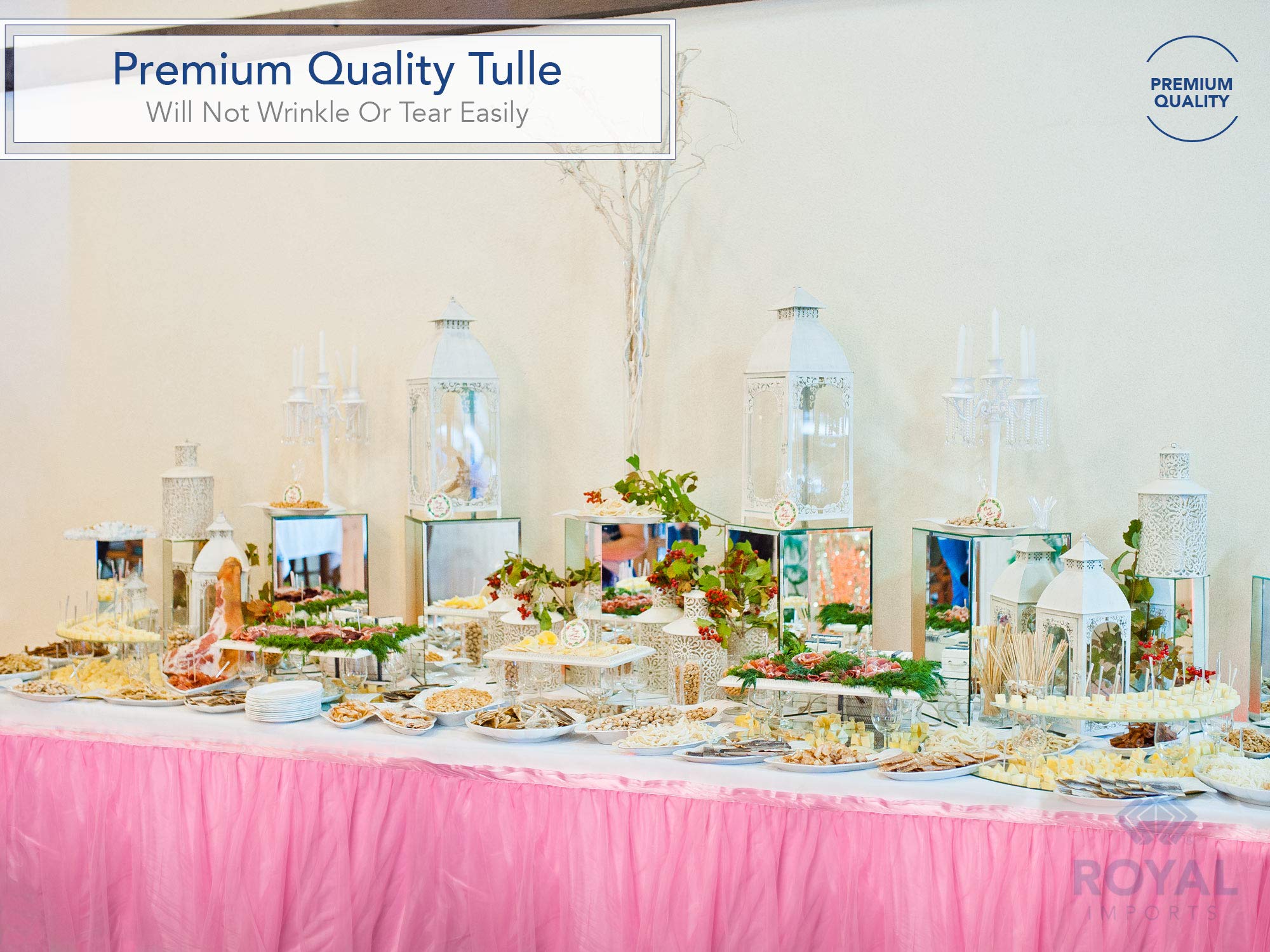 Royal Imports Tulle Table Skirt - 14ft Ivory Rectangle Wedding Tablecloth for Bridal, Birthday Party, Baby Shower & Home Decor - Perfect for Banquet, Reception, and Event Decoration