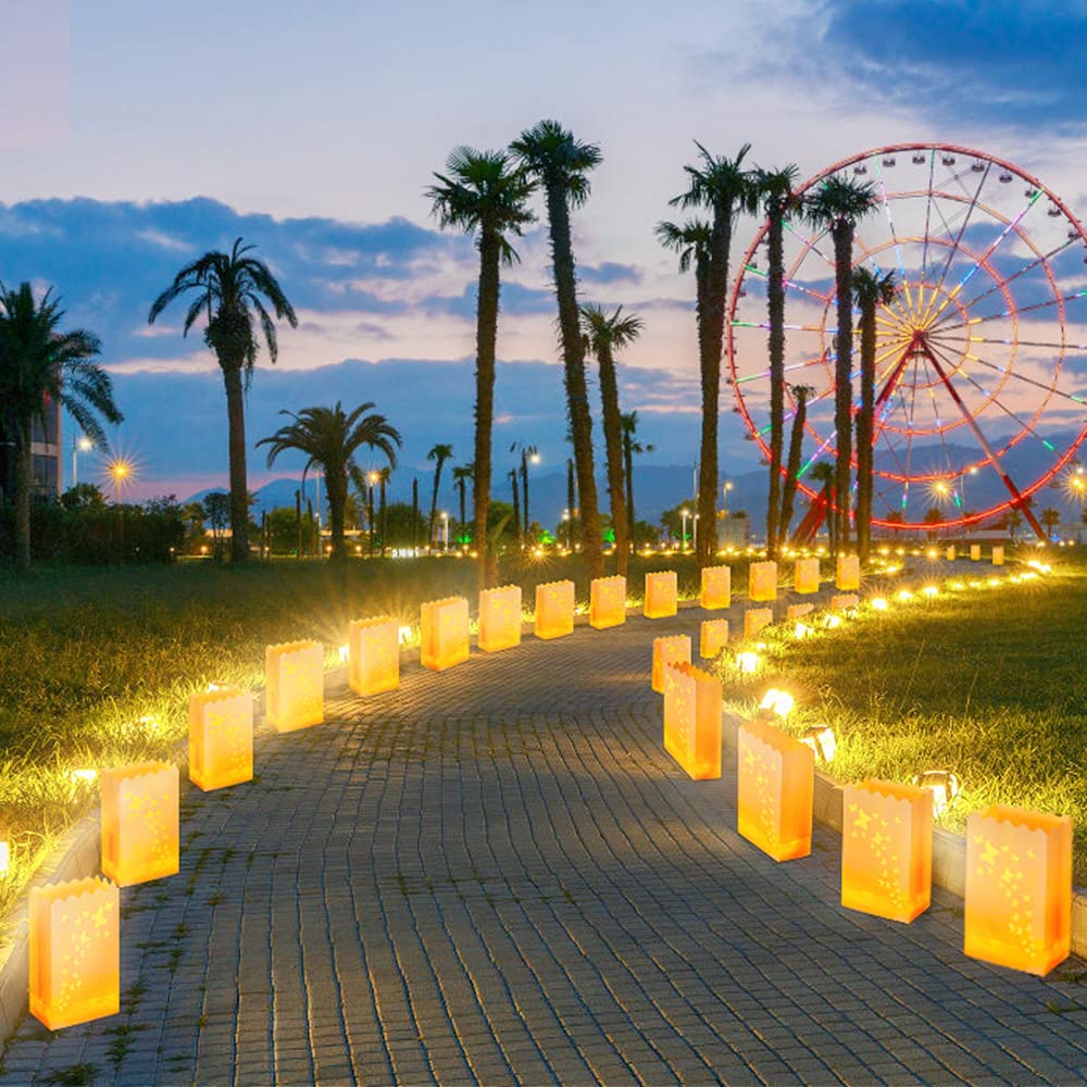 50 PCS White Butterfly Luminary Bags with 50 PCS Flameless LED Tea Lights - Battery Operated Candles for Christmas, Thanksgiving, Weddings & Outdoor Decorations - Elegant Holiday Party, Garden, Pathway Lighting Solution