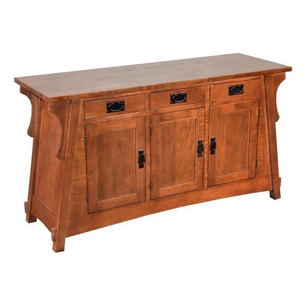 Solid Oak Sofa Table - Mission Style Console Table & Sideboard with 3 Drawers & Cabinets | Handcrafted Wooden Entryway Table for Living Room, Hallway & Dining Room Decor