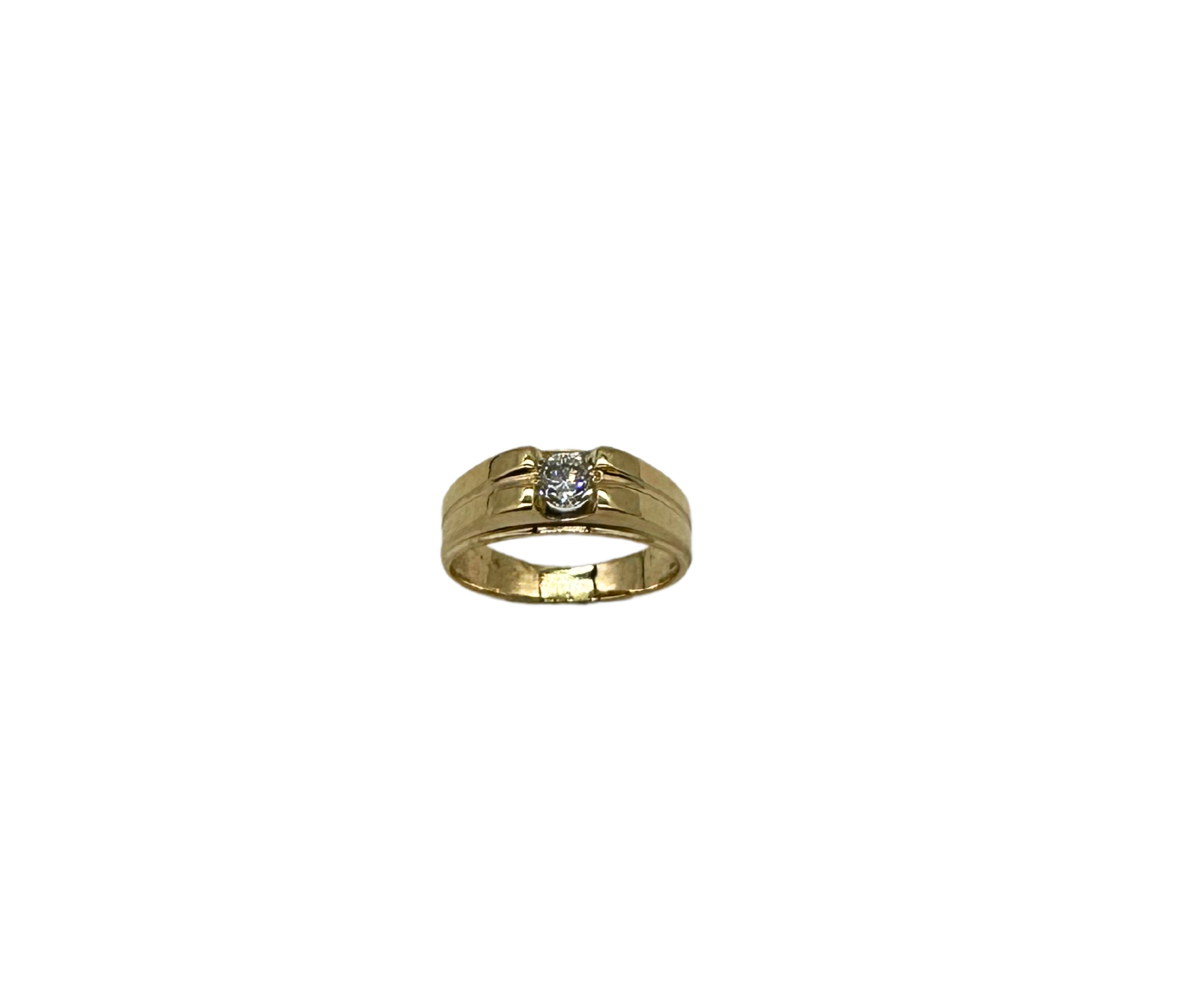 14K Yellow Gold Etched Men's Wedding Band with Cathedral Setting & Diamond Accent - Elegant Ring for Engagement, Anniversary & Special Occasions