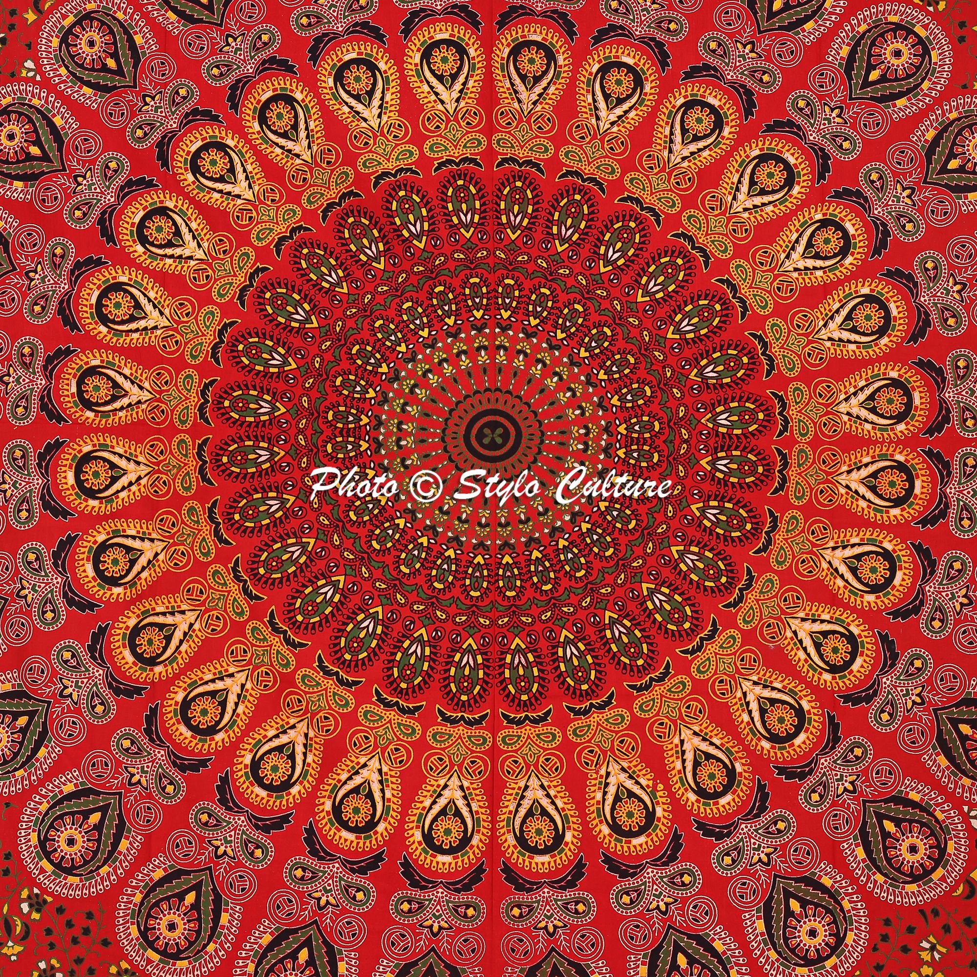 Bohemian Wall Tapestry with Mandala & Peacock Feather Design - Indian Style Fabric Wall Art for Bedroom, Living Room, Beach House Decor - Perfect for Meditation Spaces, Dorm Rooms & Boho Home Decor