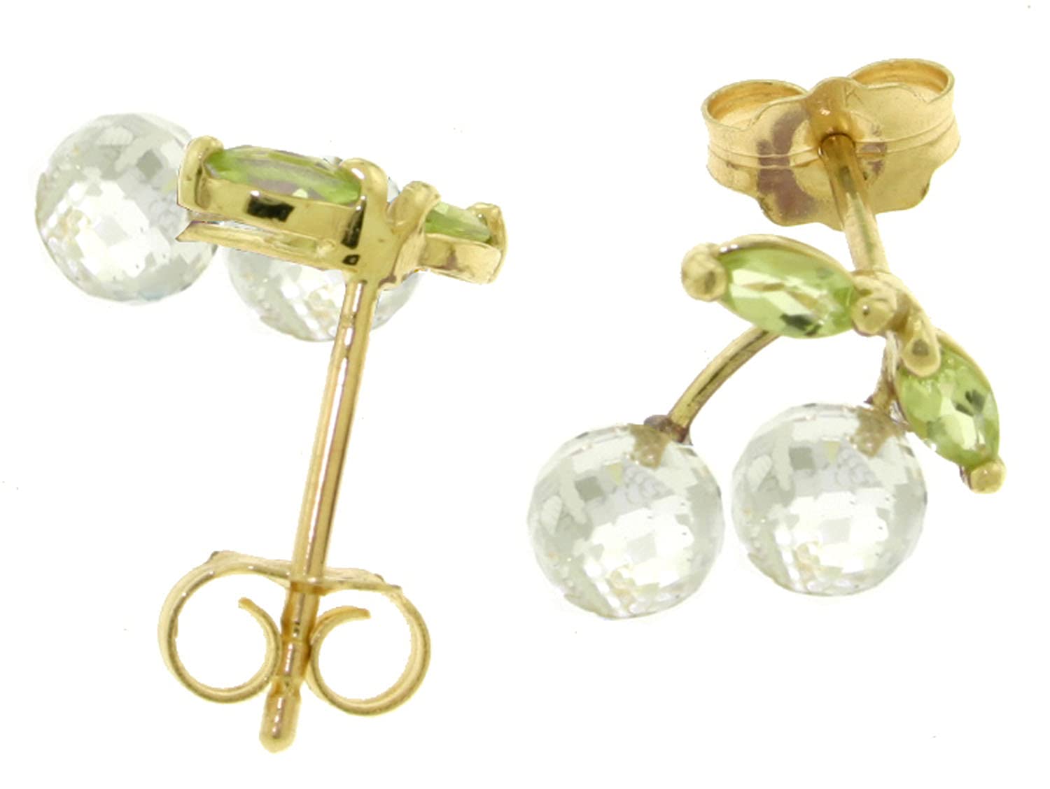 14K Gold Stud Earrings with Natural Peridot & White Topaz - GG Galaxy Gold Collection | Elegant Jewelry for Women, Gift for Her, Birthday & Anniversary Present