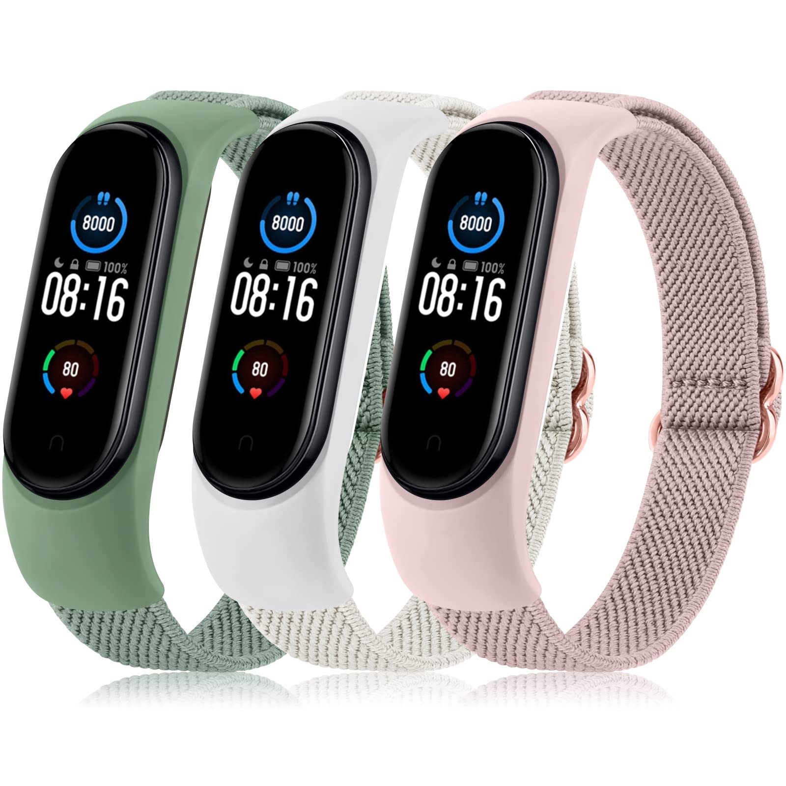 Tobfit 3 Pack Adjustable Elastic Replacement Strap for Xiaomi Mi Band 6/5/4/3 & Amazfit Band 5 - Soft Comfortable Sport Wristband for Running, Swimming & Daily Wear