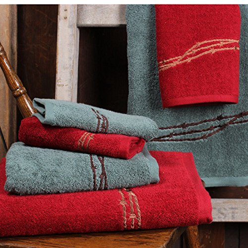 HiEnd Accents Paseo Road Western Rustic Bathroom Towel Set - 3-Piece Embroidered Barbwire Design, Turquoise Lodge Theme (Bath Towel, Hand Towel, Washcloth) for Cabin, Ranch & Farmhouse Decor