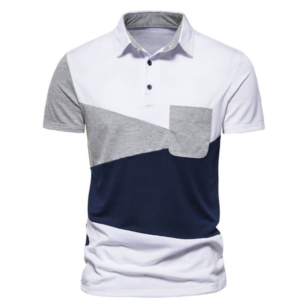 Men's Summer Short-Sleeve Lapel Shirts with Three-Color Stitching - Breathable Casual Button Down Shirts for Office, Beach & Outdoor Activities