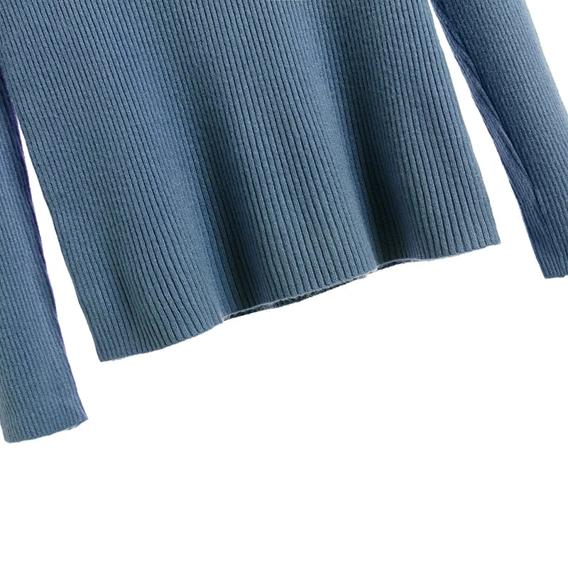Vintage Solid Knitted Long Sleeve Zip-Up Half Turtleneck Sweater for Women - Cozy Winter Pullover for Casual Outfits & Office Wear
