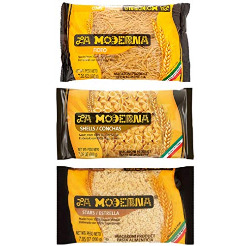 La Moderna Fideo Pasta Variety Pack - 6 Pack of 7 oz Noodles (Fideo, Star Pasta, Shells Macaroni) | Authentic Mexican Pasta for Soups, Salads & Family Dinners
