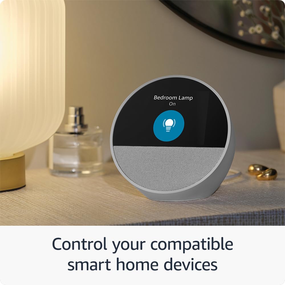 Amazon Echo Spot (Latest Model) - Smart Alarm Clock with Alexa, Black | Perfect for Nightstands, Offices & Kitchens | Voice Control, Weather Updates, Music Streaming & More