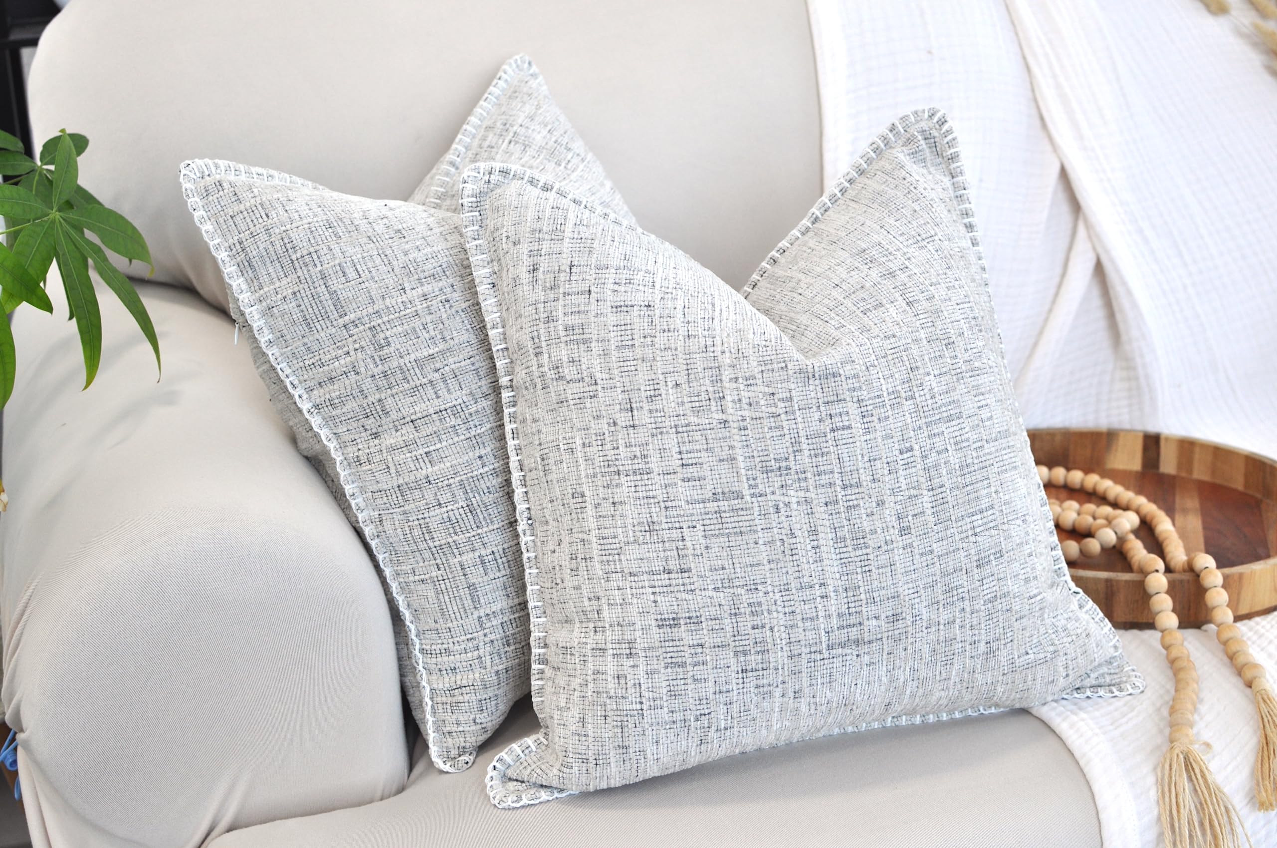 Premium 26x26 Inch Oversized Pillow Covers Set of 2 - Soft Cream White & Black Square Euro Shams for Couch, Sofa & Bed - Ultra Cozy Decorative Throw Pillow Cases for Living Room, Bedroom & Home Decor