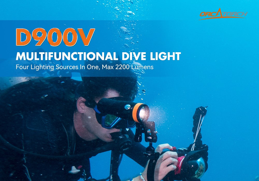 Orcatorch D900V 2200 Lumens Professional Underwater Dive Light - Scuba Diving, Night Snorkeling & Cave Exploration Torch