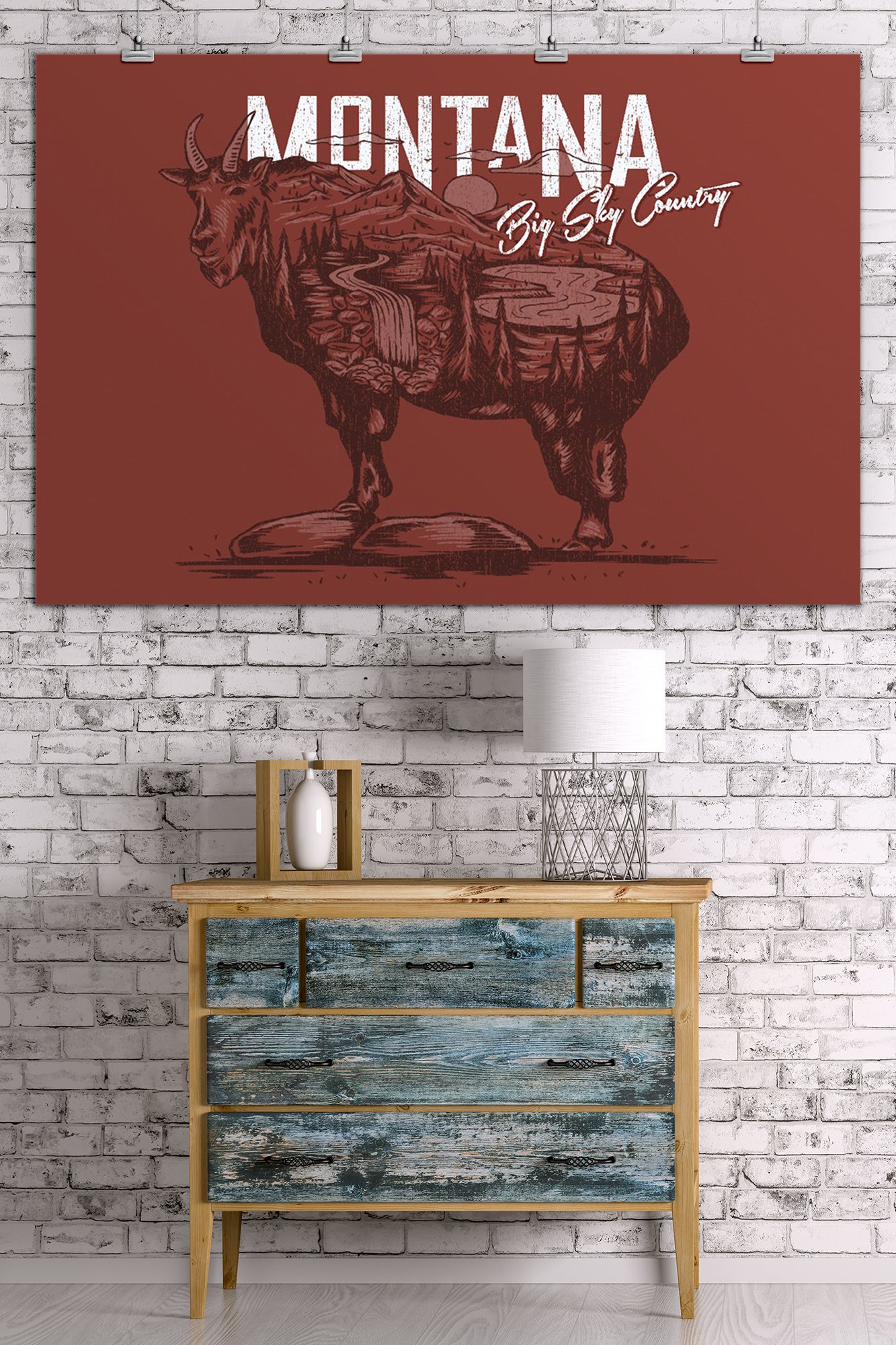 Montana Mountain Goat Scenery Animal Silhouette Wall Art - 36x54 Giclee Gallery Print, Big Sky Country Travel Poster for Home & Office Decor | Perfect for Nature Lovers, Western Style Interiors & Cabin Wall Decor