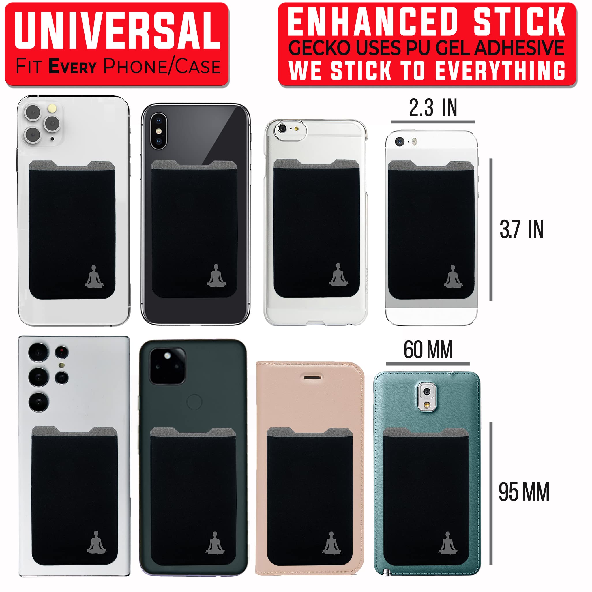 Gecko Stick-On Phone Wallet - Slim Adhesive Card Holder for Credit Cards & Cash - Secure Lycra Pouch for iPhone, Samsung & Smartphones - Perfect for Travel, Gym & Everyday Use