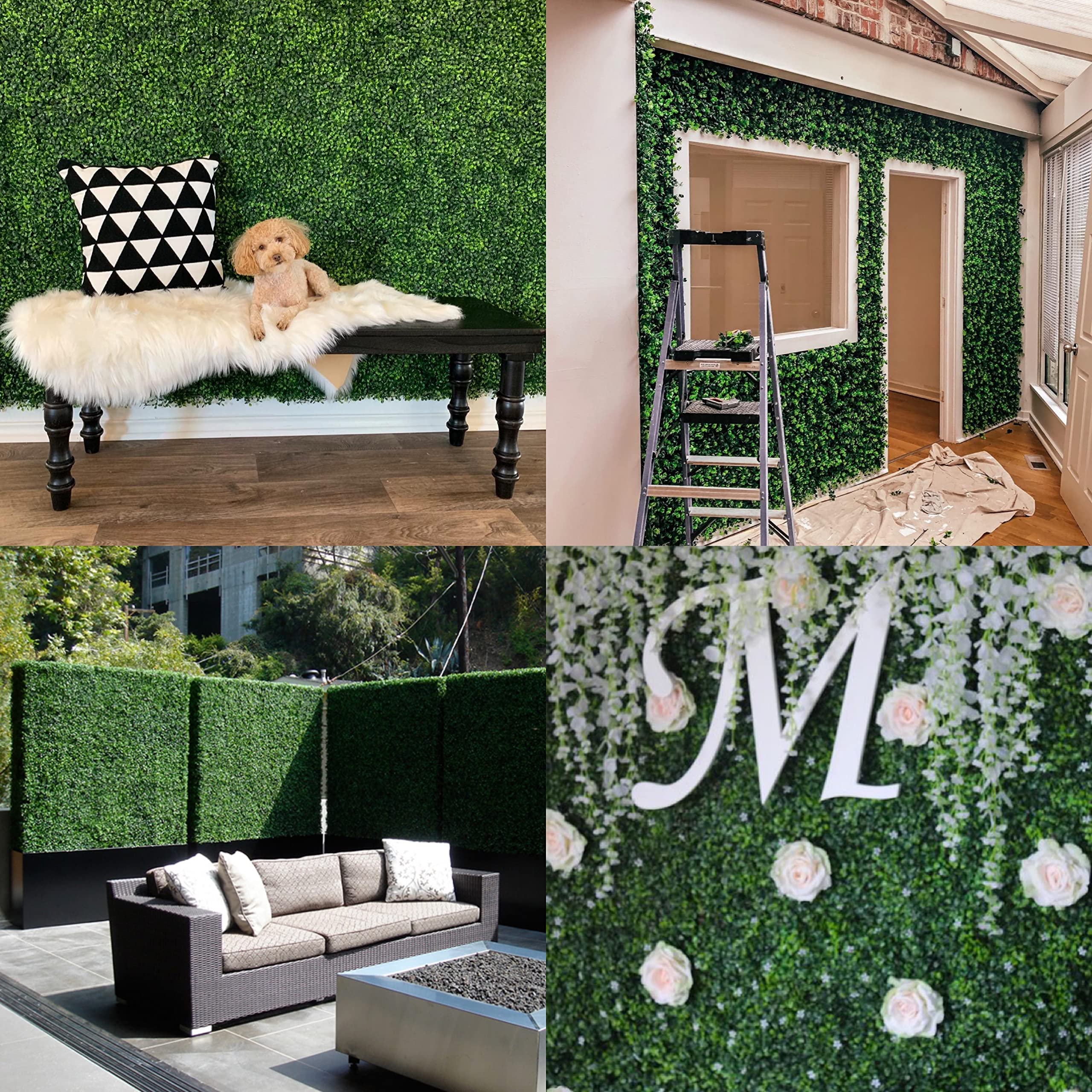 Premium Artificial Boxwood Hedge Panels - 12 Pack (32 Sq Ft) for Indoor & Outdoor Privacy Fence, Wall Decor, and Sound Diffusion | UV-Resistant Fake Greenery for Patio, Garden, Balcony, Office & Event Decoration