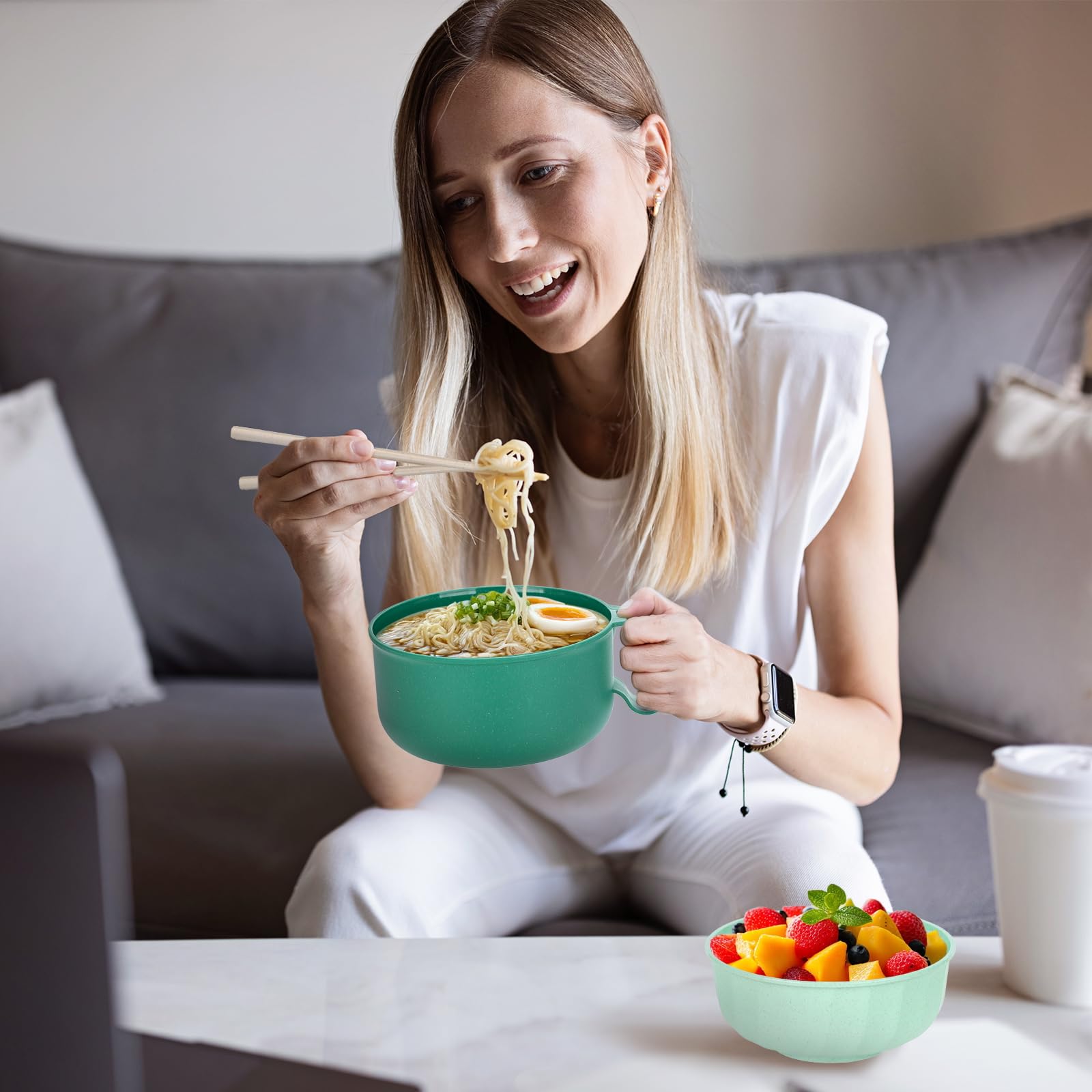 40oz Unbreakable Ramen Bowl with Strainer - BPA Free Portable Noodle Cooker for Dorm, Camping & RV Travel (Green)