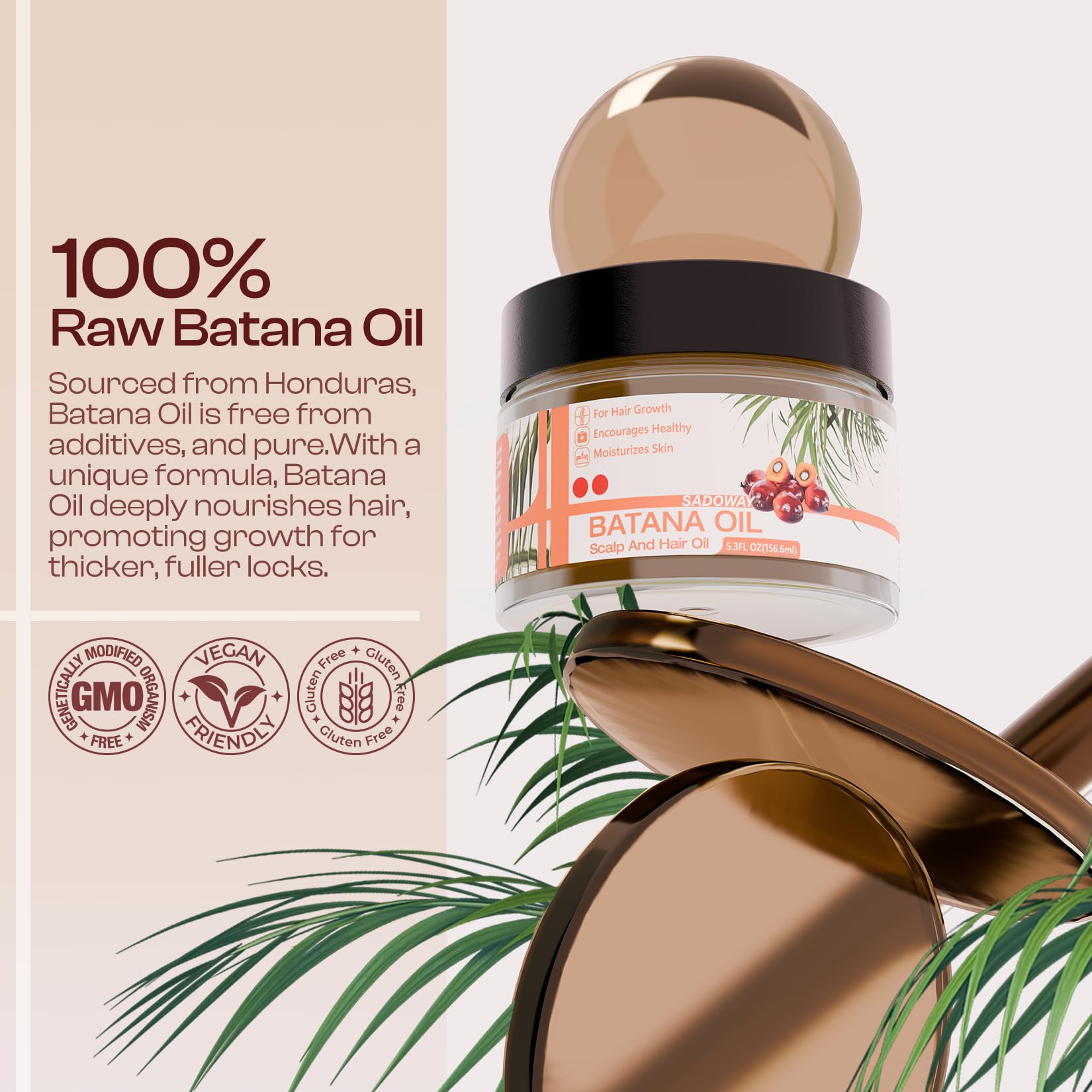 Organic SADOWAY Batana Oil for Hair Growth & Scalp Moisturizer - Prevent Hair Loss, Strengthen Hair Follicles - Natural Treatment for Men & Women - Perfect for Daily Hair Care & Scalp Massage