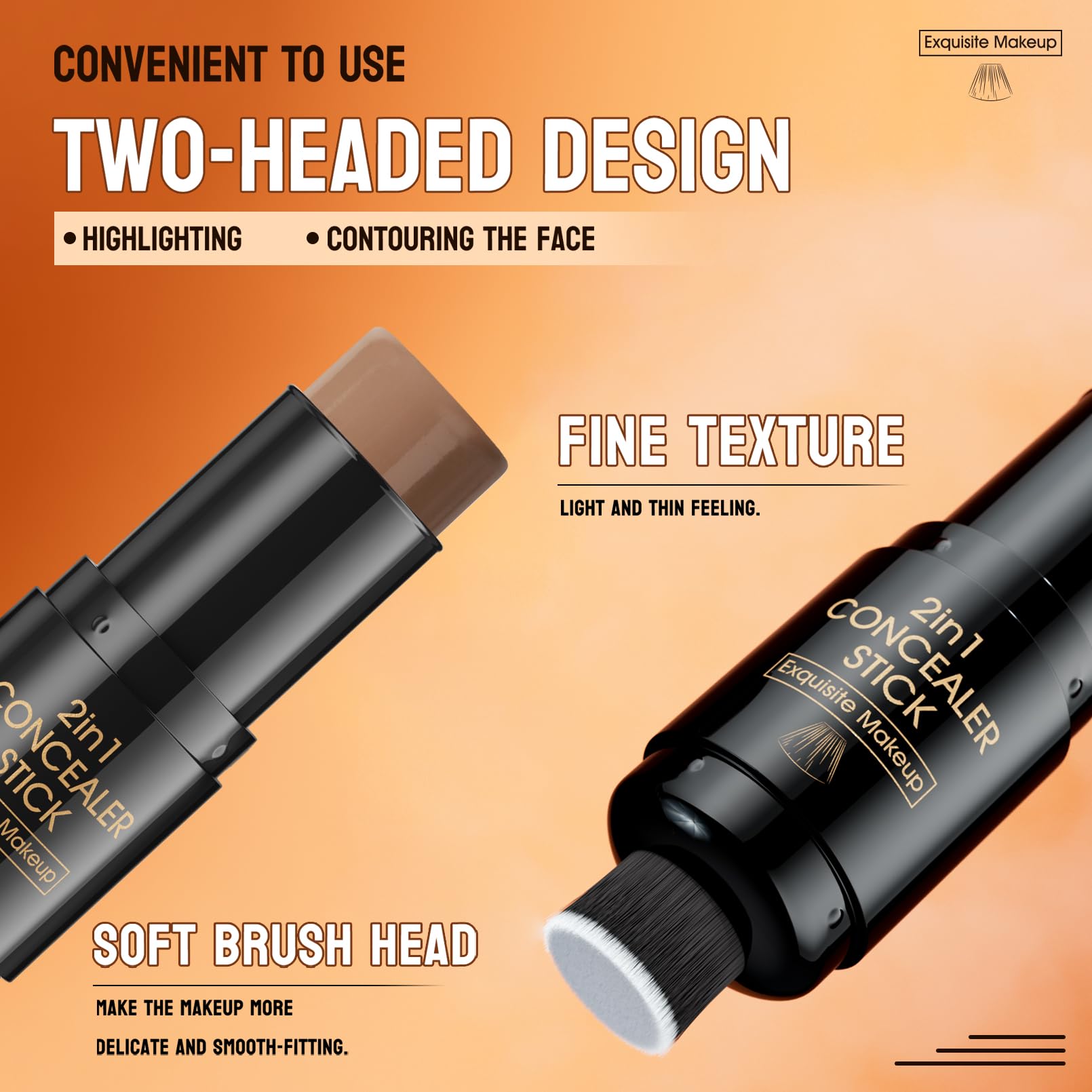 2 in 1 Cream Contour Stick Makeup with Built-In Brush - Waterproof Matte Concealer & Highlighter for Women, Long Lasting, Shade #06 - Perfect for Everyday Makeup & Professional Contouring