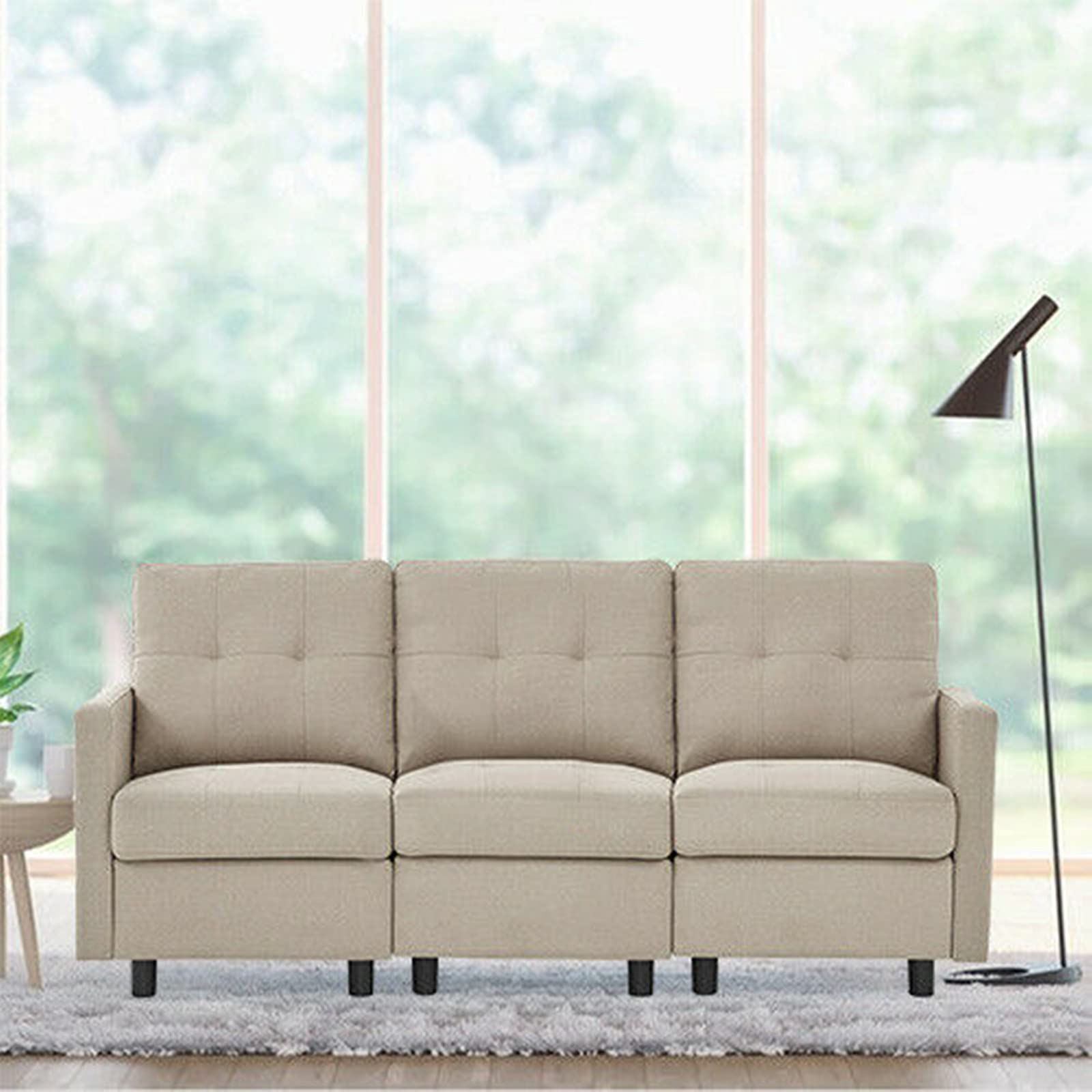 3-Seater Modular Sectional Sofa with Linen Upholstery - Compact Arm Couch for Small Spaces | Perfect for Apartments, Living Rooms & Cozy Home Decor